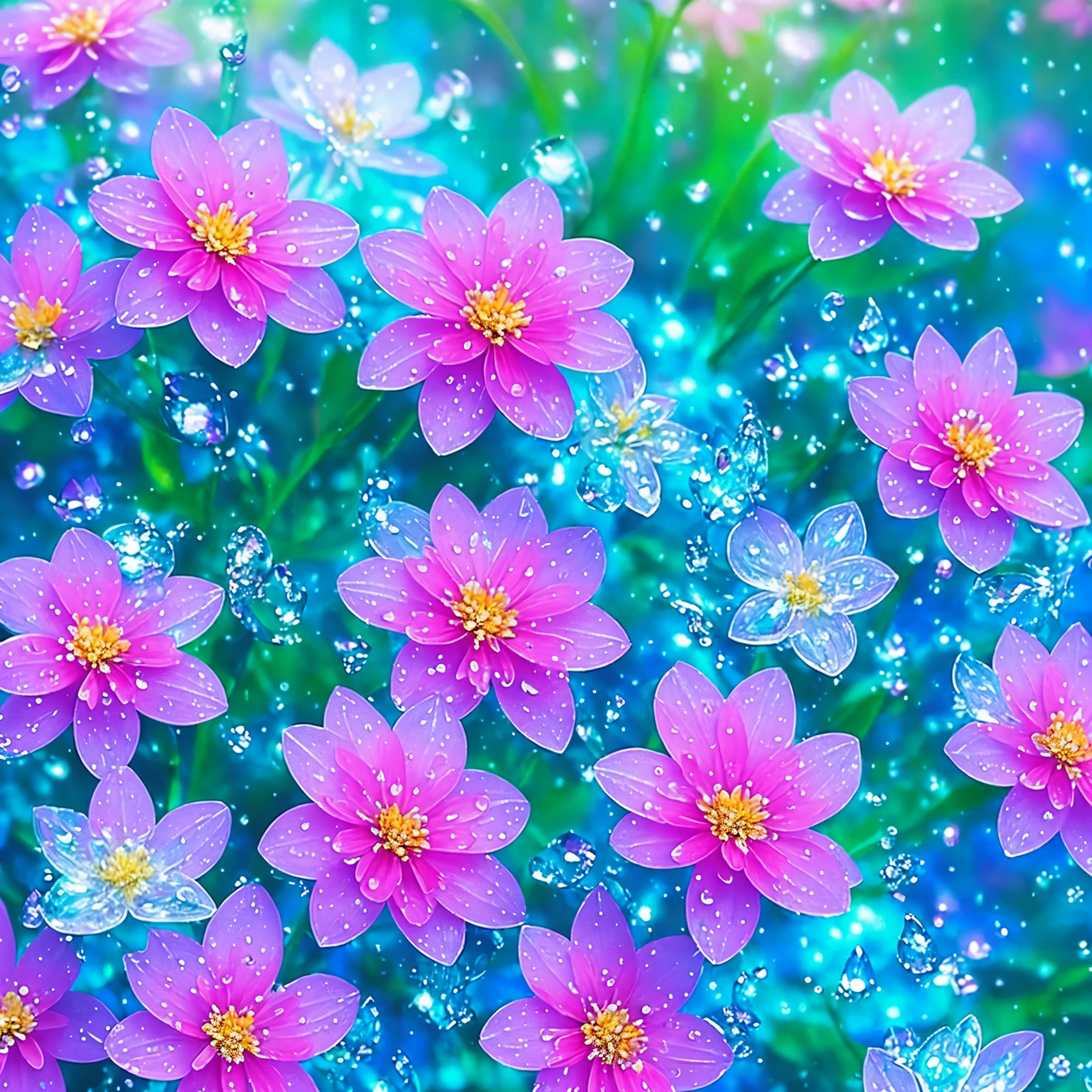 a close-up of a bouquet of flowers with water drops, Nice flowers and crystals, magische Blumen, 🌺 cgsociety, extremely Nice and ethereal, Nice flowers, elegante Blumen, It's raining flowers everywhere, Nice!!! digital art, von Igor Zenin, Paul Barson, Nice!!!!!!!!!, Nice depiction, leuchtende Blumen, ätherische Niceheit, beautiful composition, incredibly Nice, Teal aesthetic