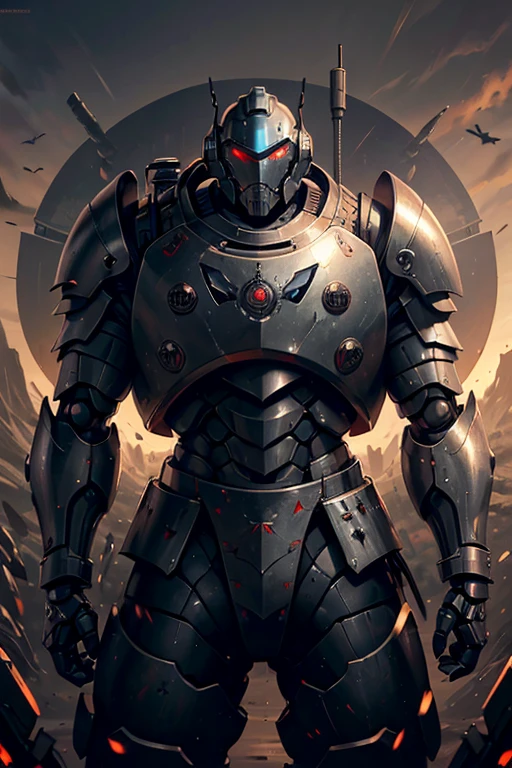 machine, automaton, military, heavy armor, one eye, monocular eye, one circular eye, robot, heavily armor, helmet, soldier, communist, solo, simple background, humanoid, Russian, tank, heavy gun, soviet, robot
