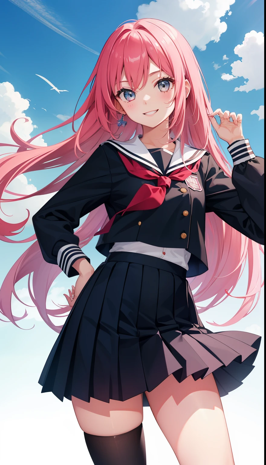 1 girl、smile、pretty girl、high school 、uniform、serafuku、(small breasts)、Portrait from the crotch to the top、