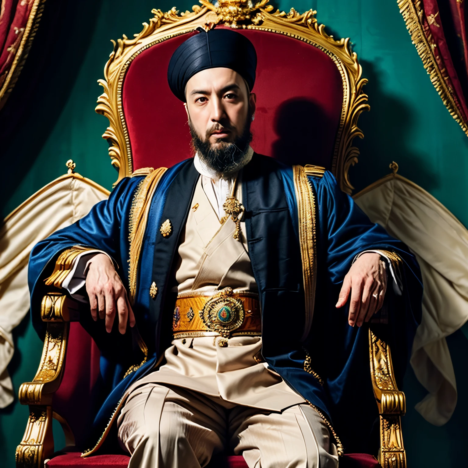Sultan Suleiman the Magnificent, sentado no trono, barba maior