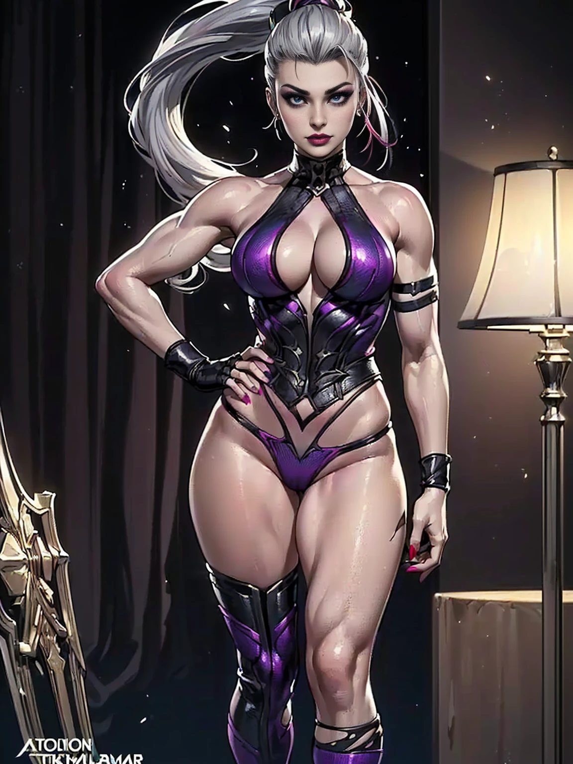 (((1girl, solo ,alone, Mortal Kombat 11: Aftermath,( toned body, athletic body, muscular ), flawless face, Sindel, black eyes, gray hair, Sidel hair, long hair pulled back, long hair slicked back, multicolored hair))),  fitness, ((solo, (1woman, pink lipstick), Extremely detailed, ambient soft lighting, 4k, perfect eyes, a perfect face, perfect lighting, a 1girl)),  (anime style image, full-body art, 1girl,a beautiful fashion model ,(masterpiece, detailed background, best quality), juicy lips, red lips, lingerie, stripping, elegant makeup, exhibitionism, torn spiderman outfit, extravagant makeup, oil, oily body)