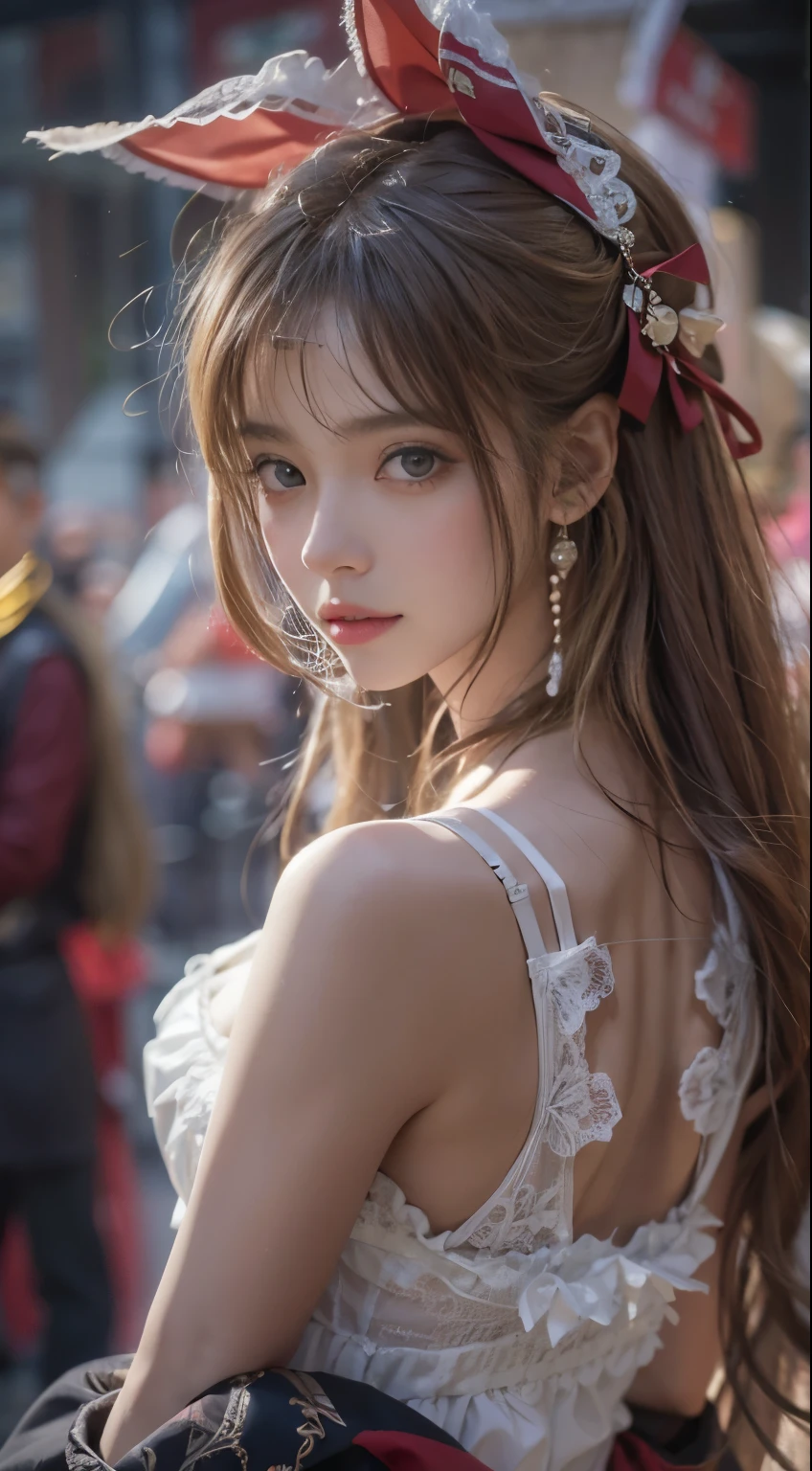 (8K, RAW photo, best quality, master piece:1.2),(Realistic, Realisticな写真:1.4)
lolita costume,race, Aerith Gainsbourg, Upper body, underwear,exposed bare shoulders, outside, ancient city, expensive、expensive品質, adobe light room, high detail skin, looking at the viewer,