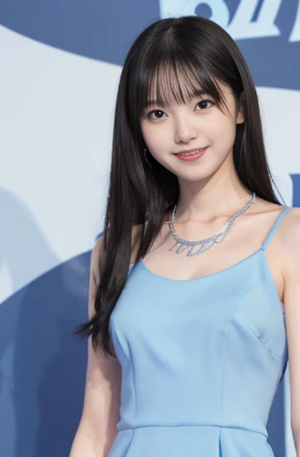 best quality, detailed, beautiful, insanely detailed, absurdres,perfect anatomy,
Japanese woman,black hair,27 years old,
(slender),
(small breasts),
smiling, standing, facing right, flipped hair, (gorgeous light blue party dress:1.1), small necklace, piercing, party venue, (full body shot:1.2)