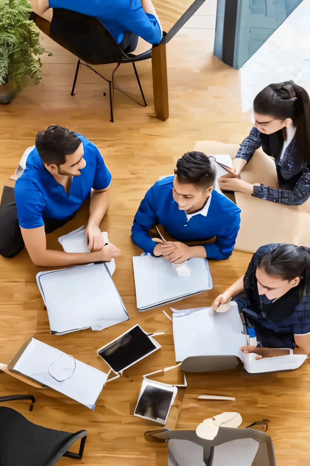 3 students sitting around one table studying
