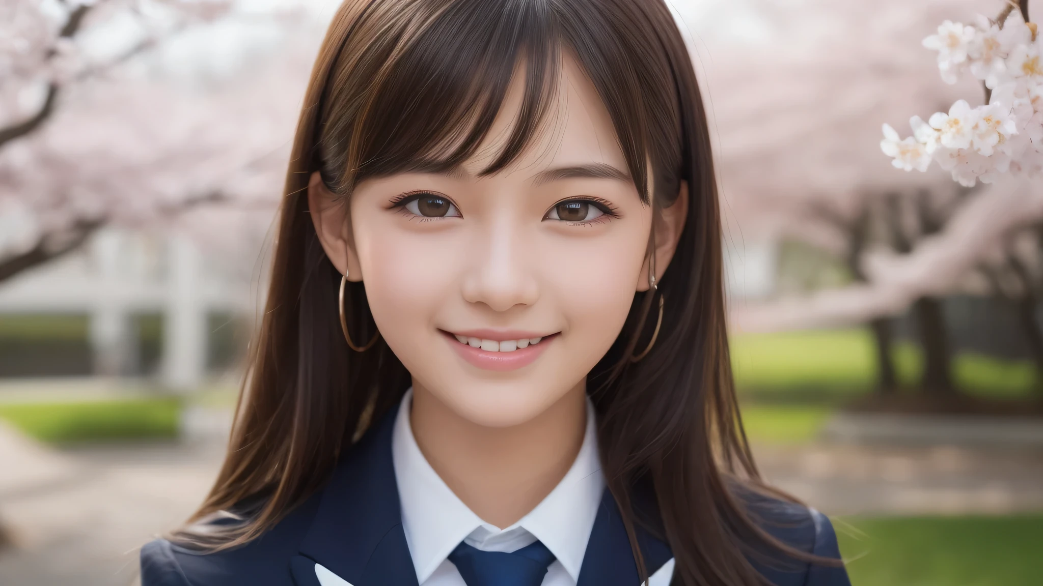 (1 girl), 17yo, (short bob), enchanting smile, (highly detailed eyes, highly detailed face), Fresh, very beautiful appearance, (surreal, High resolution), (highest quality:1.4), professional photography, (high School uniform:1.2), cherry blossoms, focus on face, School, School anime, anime illustration,