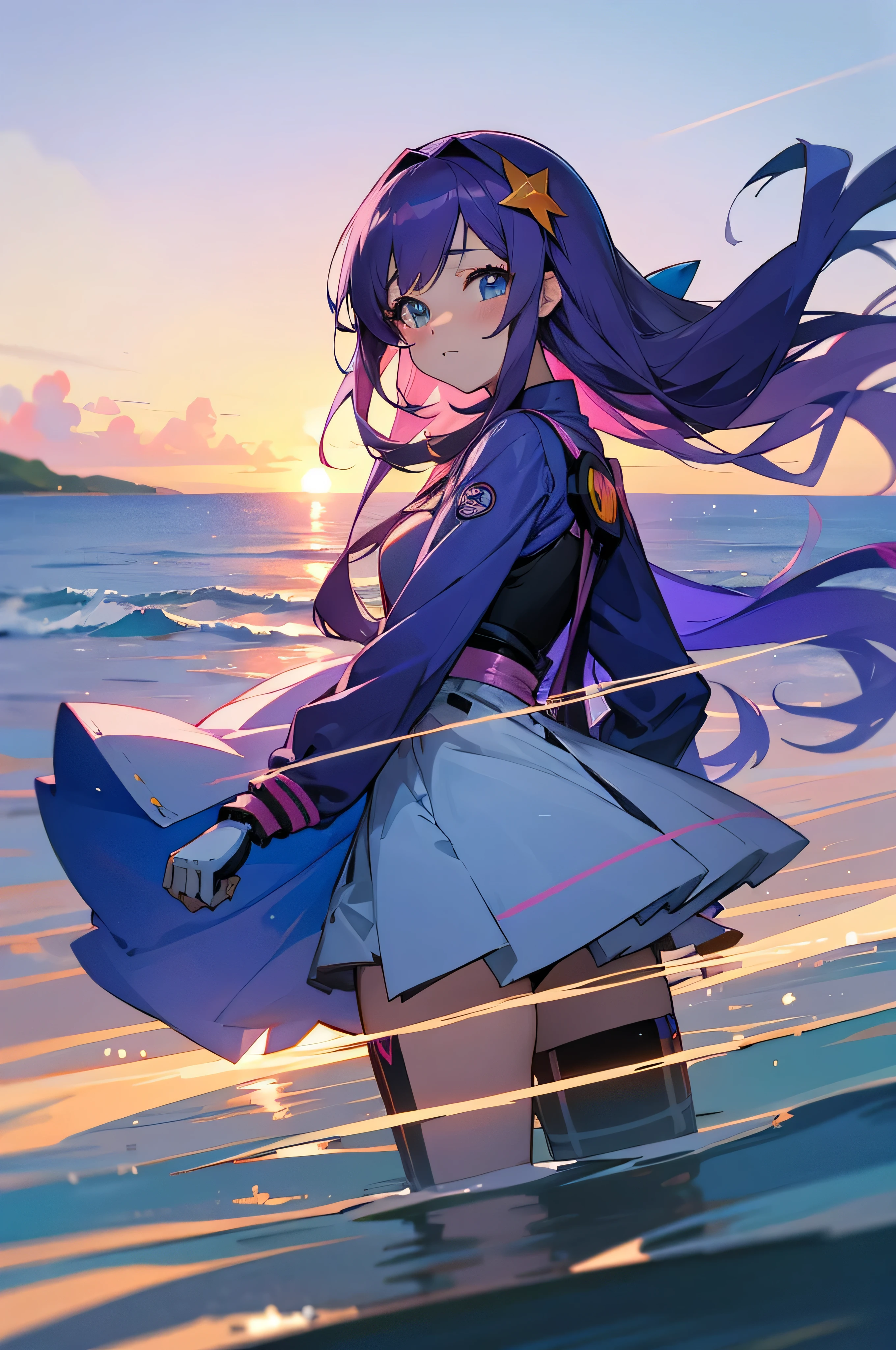 Anime girl with long purple hair and pink gloves, anime manga robot!! Anime Girl, Marin Kitagawa Fan Art, (Anime Girl), Anime Moe Art Style, Anime Style, Anime Best Girl, Anime !!!!!!!!!!!!!!!, Zero Chan Art, Anime Girl, Cute Anime Manga Style, Anime Art Style, Cute Anime Girl [Guess no Ko], Yokoyari Mengo, Idol Singer, Blue Sky, Sunset in beach, swimsuit