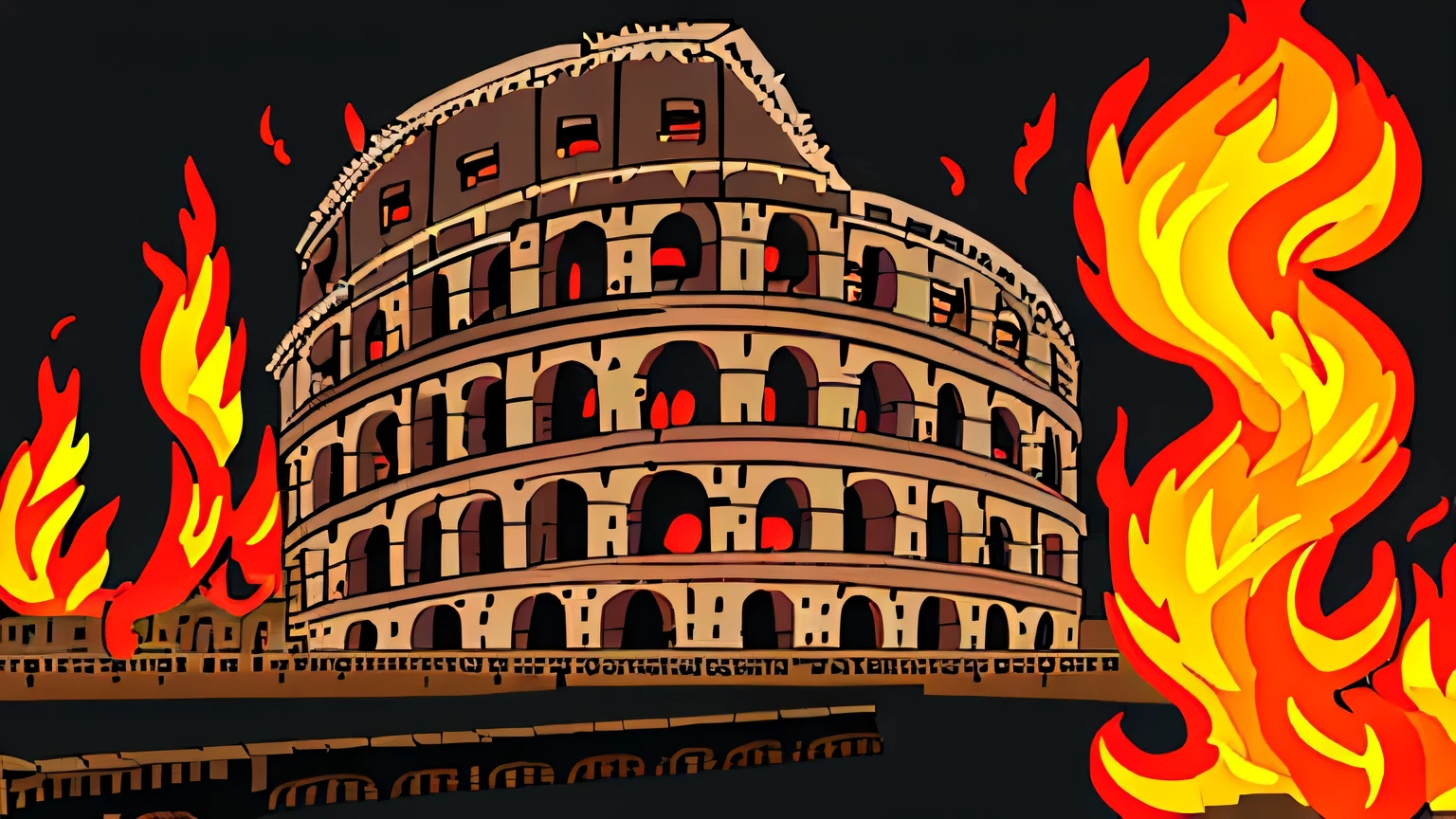 (Incendio del Coliseo Romano), (bien detallado), (fondo negro), (mucho fuego)