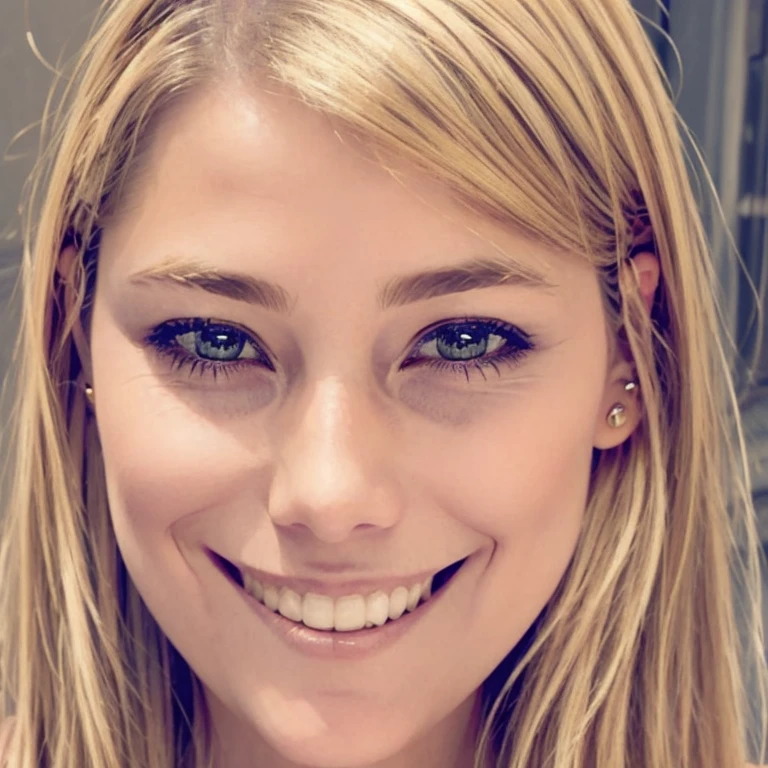 (best quality, masterpiece, perfect face, beautiful and aesthetic:1.2, colorful, dynamic angle, highest detailed face) , fashion photography of a European cute girl with long iridescent blond hair,(best quality, masterpiece, perfect face, beautiful and aesthetic:1.2, colorful, dynamic angle, highest detailed face), fashion photography of a European cute girl with long iridescent blond hair, (a beautiful detailed face), (beautiful detailed eyes), cute face, round face, Solo, (perfect teeth), do not focus on teeth Cute face, golden ratio, smooth skin, Depict a woman with an engaging and thoughtful expression. Her almond-shaped eyes, rich with expression, should lock warmly with the viewer, accentuated by neatly arched eyebrows. Her mouth is poised in a gentle smile with soft, symmetrically shaped lips. Her straight nose is elegantly proportioned to her face, complementing her tranquil expression. While her ears are tucked behind strands of straight, blonde hair, a light blue bow adorns her head, introducing a playful element. The portrait should capture her serene demeanor and the subtlety of her features in a realistic and flattering light.