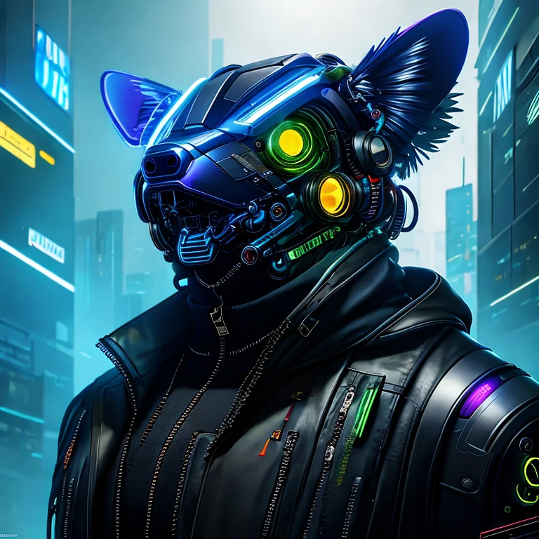 (masterpiece, best quality:1.2), 1animal, solo, cybertech creature,high-tech, dystopian futurescape, cybernetic enhancements