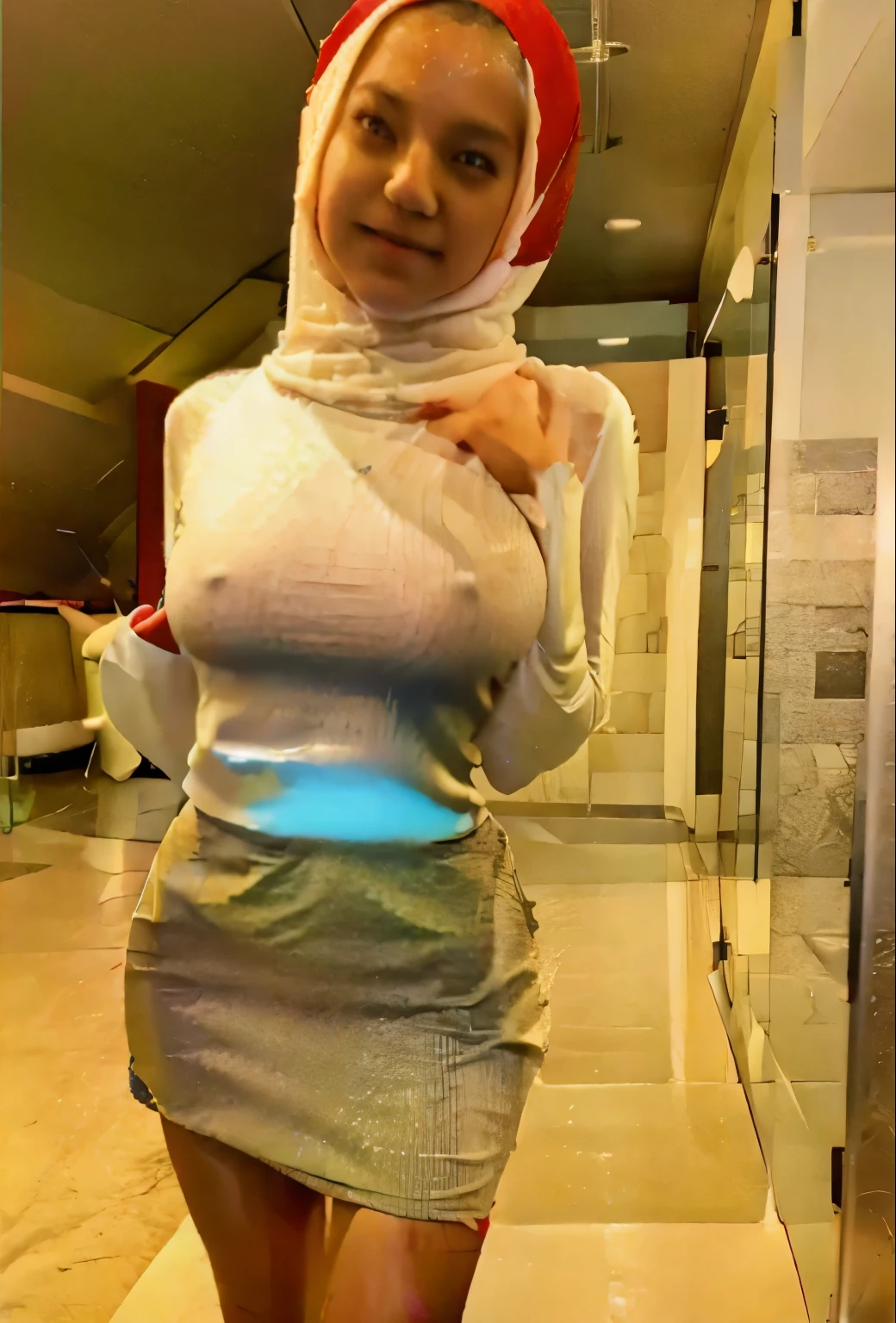 A beautyfull girl, lolli girl, young girl, girl, hijab, red hijab, white shirt, red long skirt,
