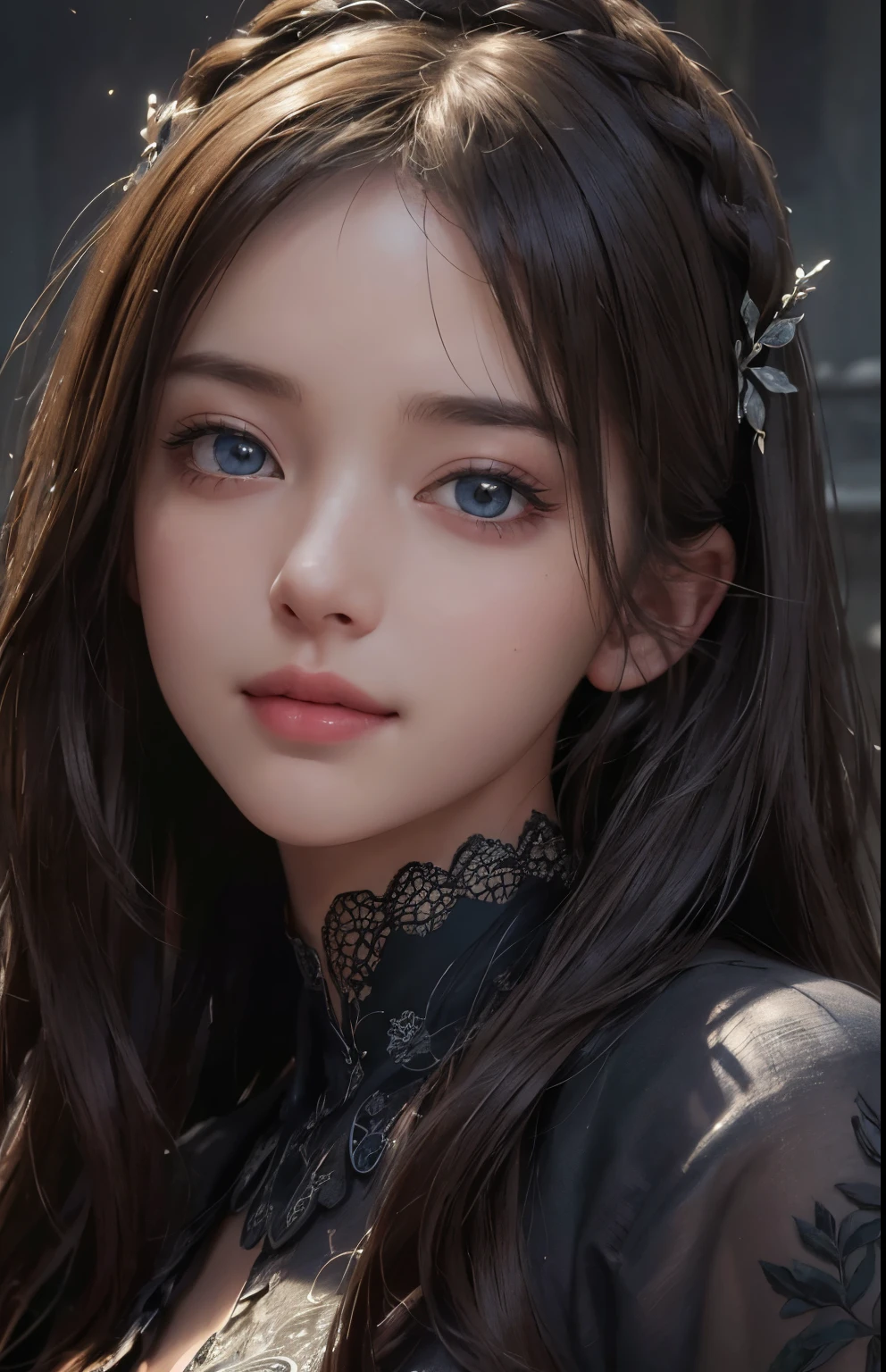 (ultra realistic) , (illustration), (increase resolution), (8K), (extremely detailed), (best illustration), (beautiful detailed eyes), (best quality), (ultra-detailed), (masterpiece), (wallpaper), (detailed face), solo,1 girl, looking at viewers, delicate details, detailed faces, in the dark, deep shadow, low key,pureerosfaceace_v1, smile,