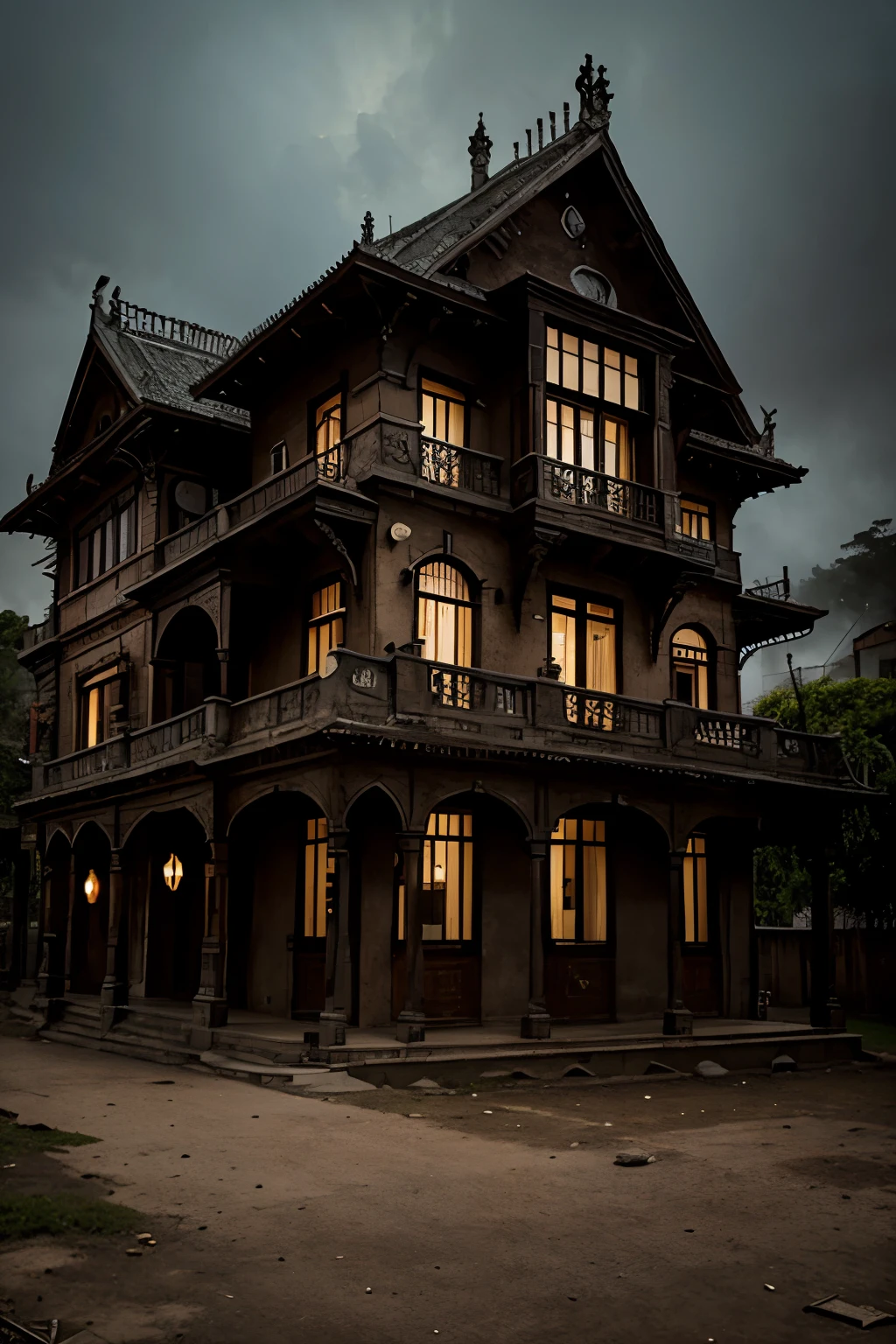 casa victoriana, neblina, fantasmagorica, with gnawed materials