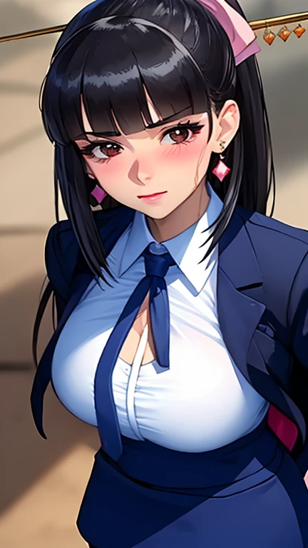 (masterpiece, highres, best quality:1.3), 8K, highly detailed, intricate, colorful, vibrant image, sharp focus, hentai, 4K,
Agatha, 1girl, Standing and posing, sunny weather, (blush:1.1), blue sky, skyscrapers, (sweat:1.1), shy, blush, (hands on skirt:1.2), cowboy shot, (pantyshot:1.1),
black hair, long hair, blunt bangs, hair ornament, hair stick, bow, lipstick, makeup, eyeshadow, ultra detailed hair, detailed face, brown eyes, complex realistic perfect eyes, perfect face, earrings, jewelry,
uniform, pencil skirt, necktie, panties,
(mature female, 30yo:1.1), milf, breasts,
