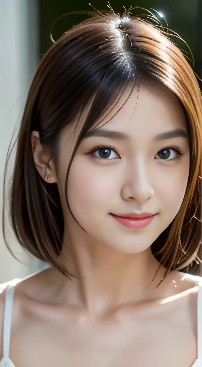 (((32k,high details,high detail、masterpiece,attention to detail,alone))),Raw photo & realistic atmosphere,beautiful dark blue eyes,detailed mouth,glossy lips,thin eyebrows,fine eyes、Soft white skin that shines in every detail、sheの深い黒色の目はとても美しいです,lip details、very beautiful face,very well-shaped face、lifelike face,shining beautiful lips,beautiful eyebrows,infinite reality, Realistic young gravure idol,she'she'very cute woman , young gravure idol, young gravure idol, とても美しくてかわいい1beautiful girl 9 years old,incredibly beautiful and classy1beautiful girl 9 years old,natural soft light,(shiny hair,,Beautiful and kind eyes:1.5),gentle smile,well-shaped chest,medium long hair,Ties hair into one,beautiful posture,no makeup,think ahead,hair ornaments,