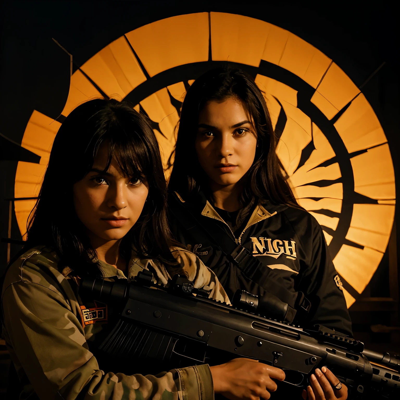 A logo with a tiger and a rifle in hand with the name children of the night