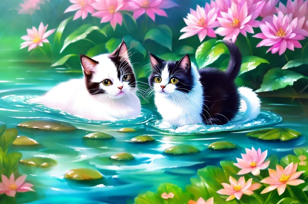 masutepiece、water painting, Very cute cat、fantastic quality、beatiful backgrounds、Clear Image、