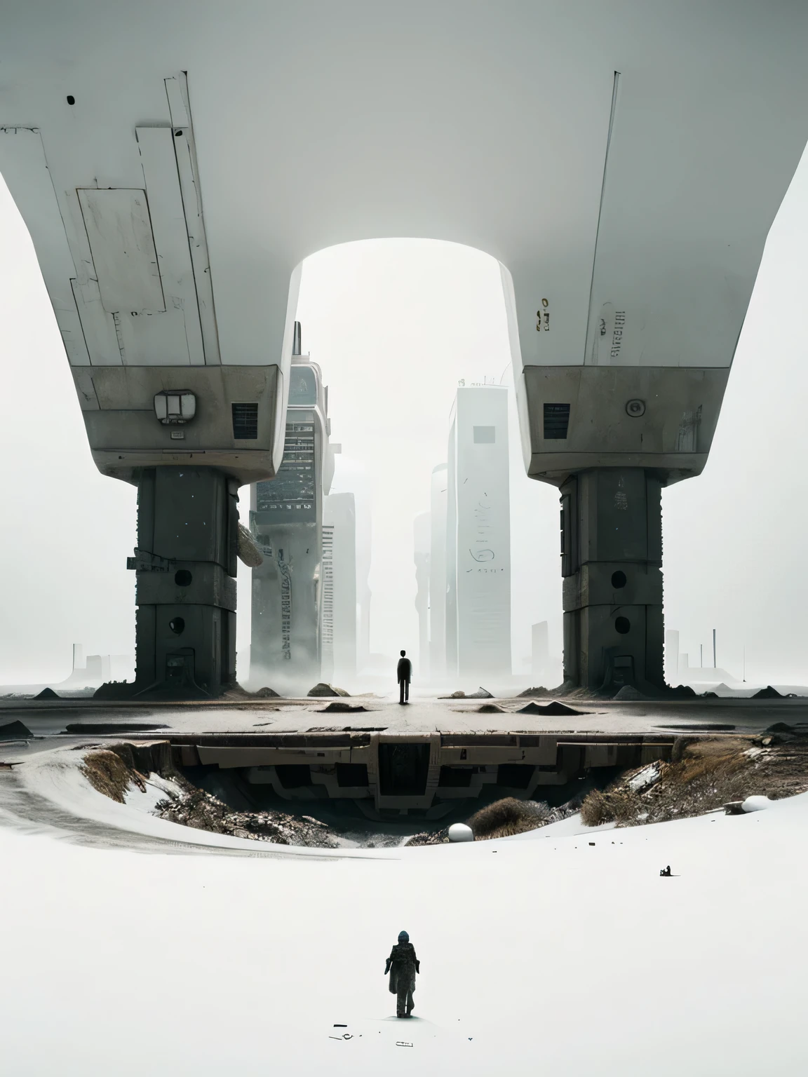 a dystopian hollow world on a white background