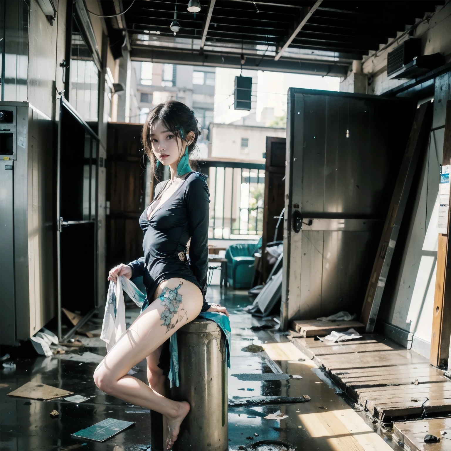Abandoned schools,full-body portraits(1:1),18 years old girls,Slender and slender figure,Skinny,As thin as a whipping post,Smaller bust,The barefoot,Random nudity all over the body,exhibitionists,Random exposure of genitals,face to the viewer