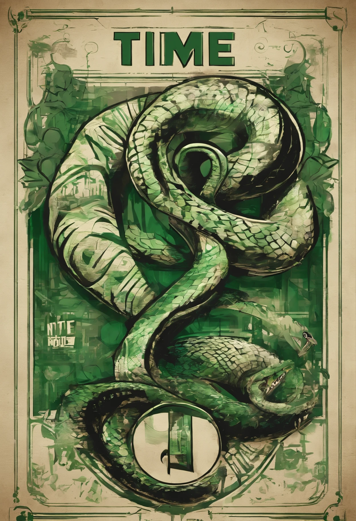 vintage comic book cover design, showing a giant, angry snake, in a monochromatic palette, next to a mulatto woman with long, straight black hair, visibly scared and crouched, with her back to the reader, looking at the centipede, woman in bottom, snake at the top front highlighted, black art background