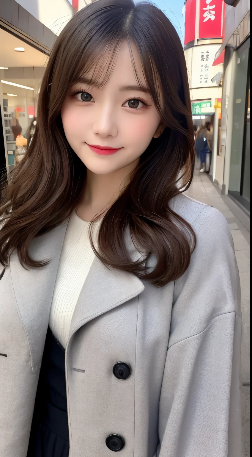 table top, highest quality, shape, Super detailed, finely, High resolution, 8k wallpaper, 完璧なダイナミックな構shape, beautiful and detailed eyes, Gorgeous black fluffy Tokyo winter clothes,ランダムなcute髪,,natural color lip, bold sexy pose,smile、20 year old girl、cute、sexy shot looking at camera,Always blur the background,perfect and beautiful face,Take only the face,Beautiful and dense face、slim face and style,Big eyes、Do gal makeup,small face,Wearing a trench coat from a luxury brand in spring、smile,cute face、cute