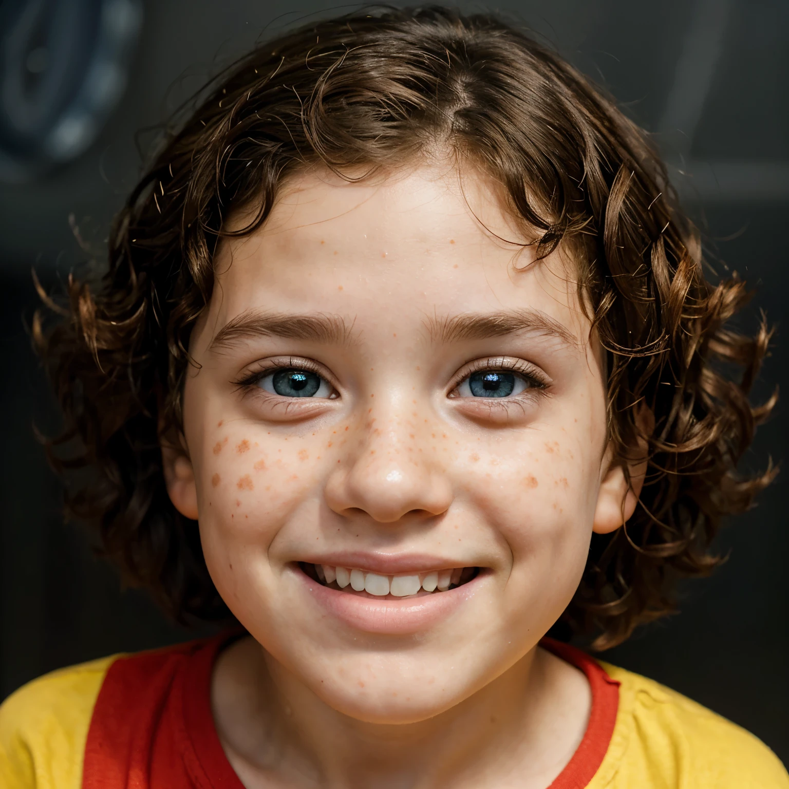 A 7-year-old boy, pixar style,colored pencils,playful smile,curly hair,expressive eyes,cute freckles,energetic,pixelated background,bright colors,soft lighting,storytelling.