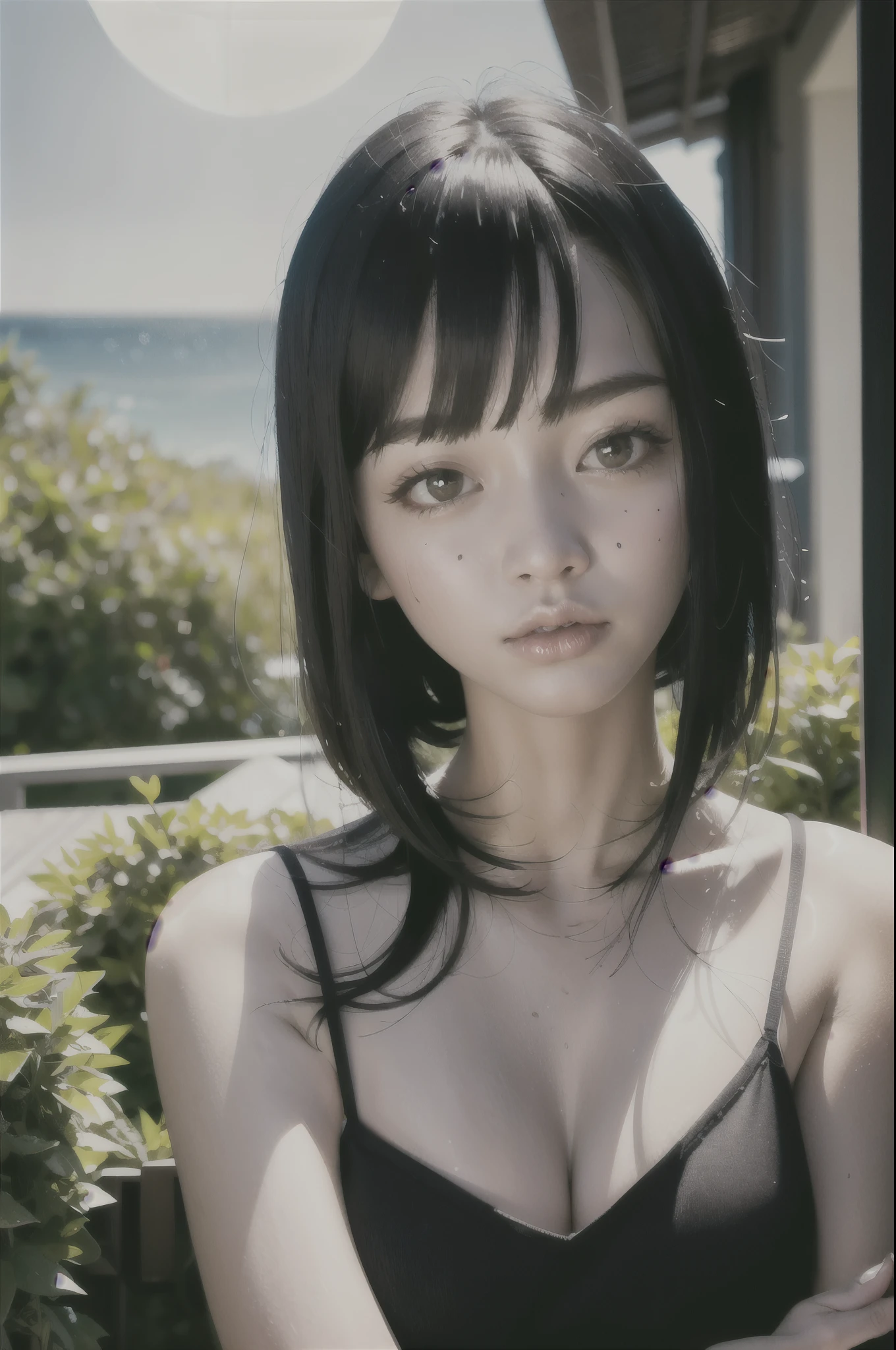 masterpiece, hinata\(boruto\), 1girl, mature women, (((Red floral kimono with spaghetti strap top))), (((Selfie))), (((Close-up photo))), (((Closed Clothing))), (((cleavage))), (((big breasts))), (((big round breasts))), (((round breasts))), (((extremely heavy breasts))), (((Colossal tits))), (((heavy breasts))), (((plump breasts))), (((super round breasts))), (((very round breasts))), (((perfect breasts))), (((outdoor))), (shy face), detailed lips, beautiful face, blush, (pink lips), (((long hair))), white eyes, gentle gaze, smile, super realistic, detailed, realistic face and body, realistic hair, realistic eyes, realistic nose, realistic lips, seductive pose, (((straight bangs))), (dark blue hair), 28 year old girl