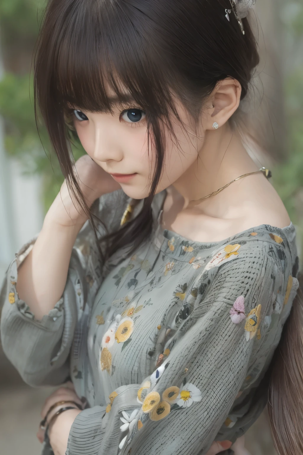 Best Quality, Focus, Soft Light, Black Hair, (Japanese)), (Blouse), (((Front, Young Face))), (Depth of Field), Ultra High Resolution, (Realistic: 1.4), RAW Photo, Upper Body
