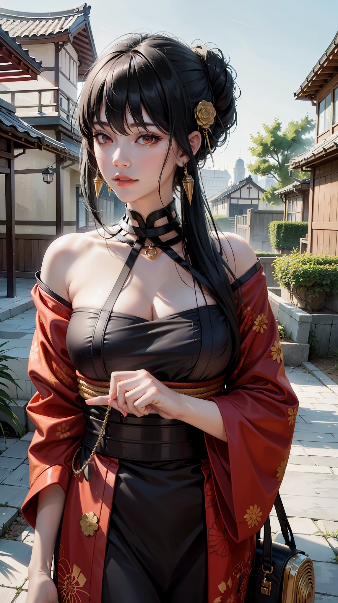1girl, tenten in anime naruto, short hair, brown hair, brown eyes, smile, beautiful, sexy dress, sexy clothes, white clothes, very big breast, realistic clothes, detail clothes, outdoor background, ultra detail, realistic