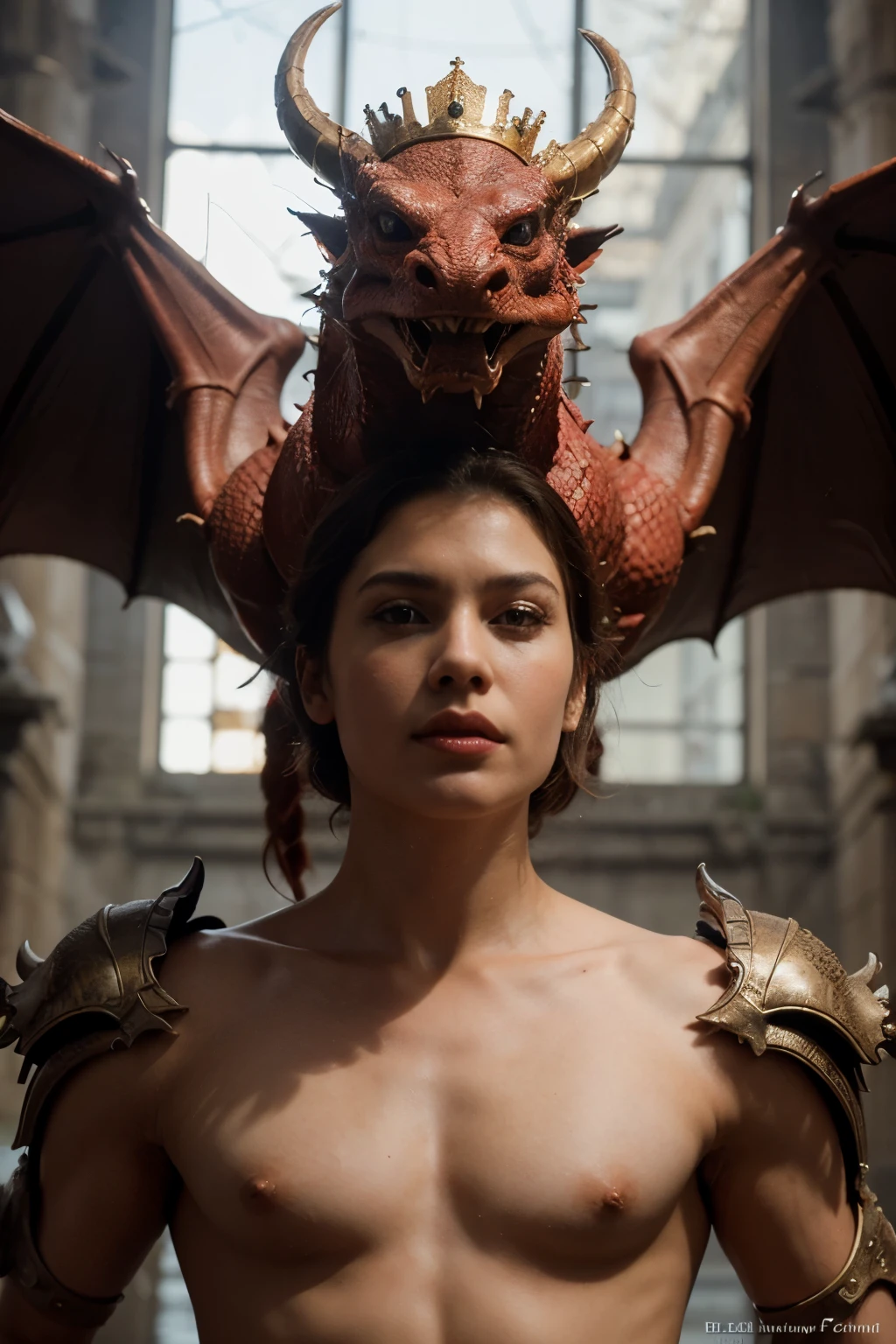 ((best quality)), ((masterpiece)), (detailed), seven headed fierce red dragon from the book of Revelation. It will have a gold crown on each head.