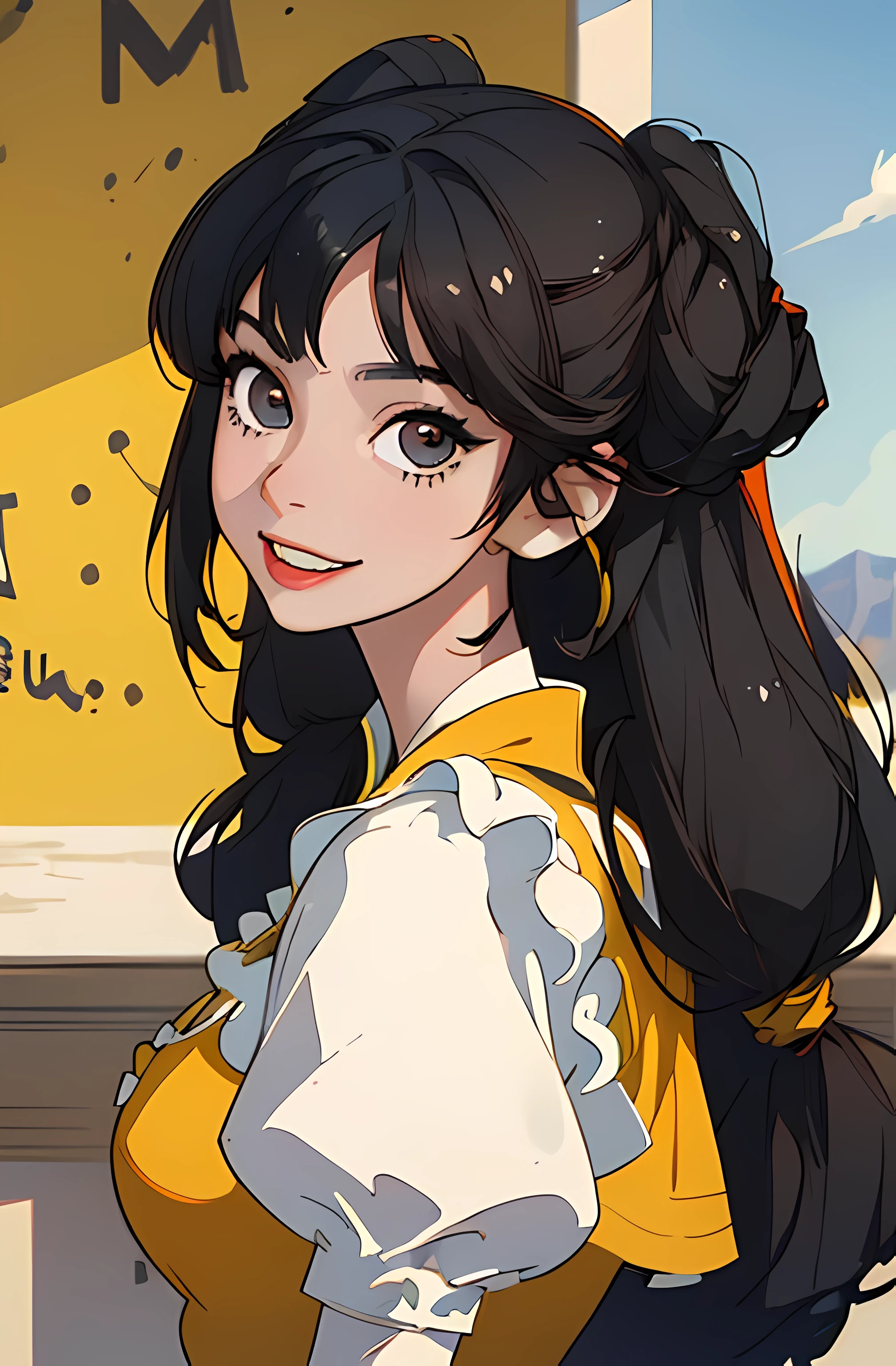 (Mejor calidad, obra maestra), 1 chica con pinceles, cabello negro y lentes, sonriendo 