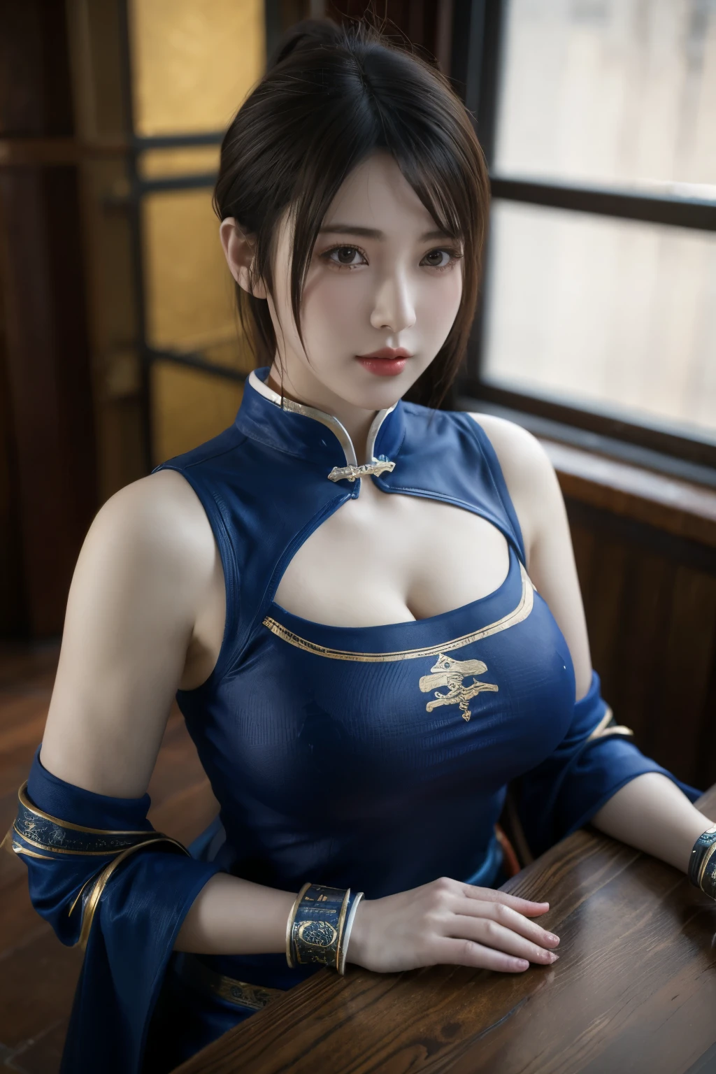 Masterpiece,Game art,The best picture quality,Highest resolution,8K,(Portrait:1.5),Unreal Engine 5 rendering works,(Digital Photography),
Girl,Beautiful pupil,(Gradual short hair is blue and red),Busty,(Big breasts),
(A female general in the ancient fantasy style),(Future combat dress combined with Chinese fantasy style clothing,Chinese style Han costume),Ribbon,Ancient magic patterns glow,Armor rich in detail,(Ancient fantasy),
Movie lights，Ray tracing，Game CG，((3D Unreal Engine))，OC rendering reflection pattern