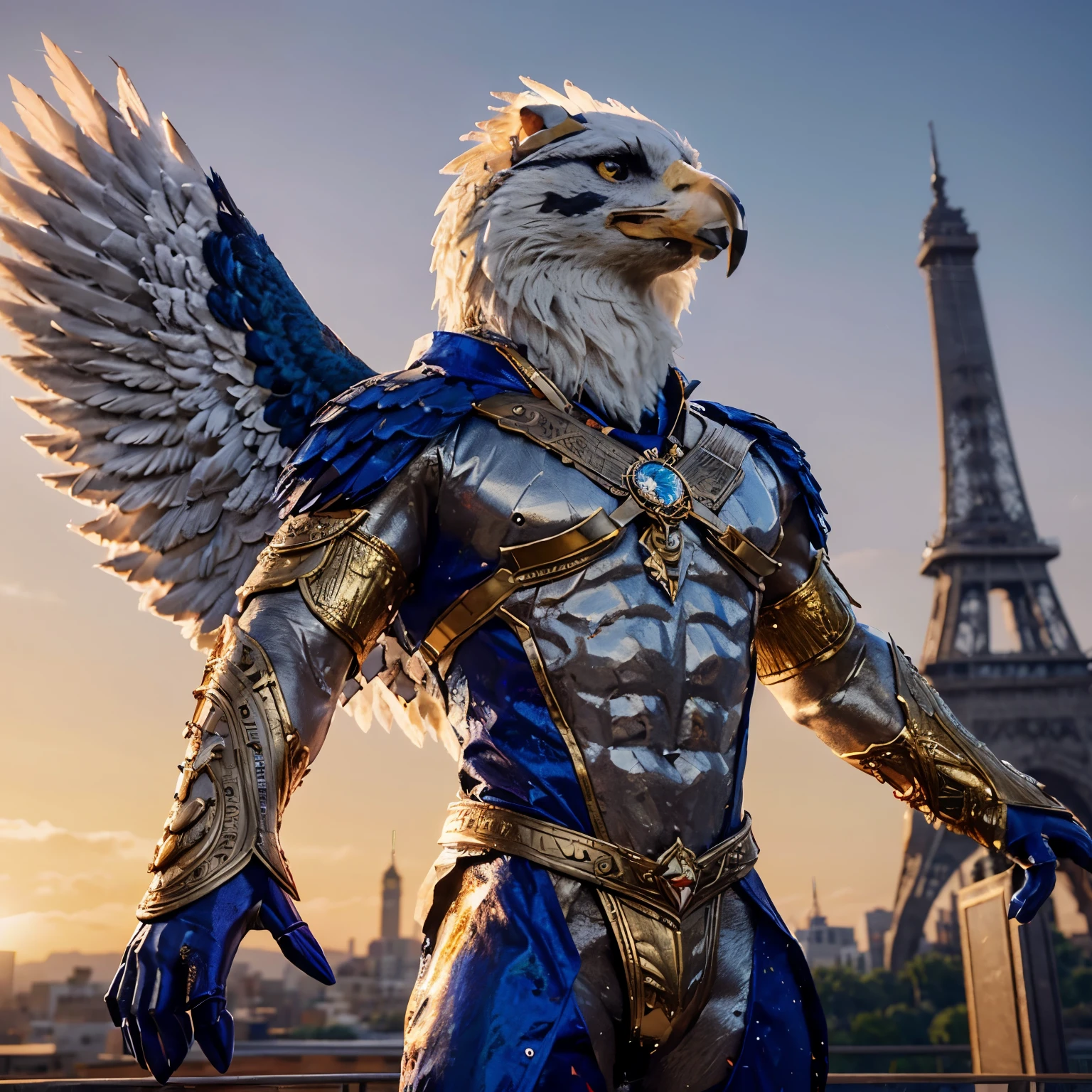 a closeup of a statue of an eagle with a bird on its back, doing a hot pose majestuosa, falco lombardi de starfox, motor irreal render saint seiya, Arte de personajes de renderizado 3D 8 k, obra de arte oficial muy detallada, Arte detallado de alta calidad 8k, tendencia en artstation 4k, Obra maestra de ArtStation, pose majestuosa, guerrero aviar