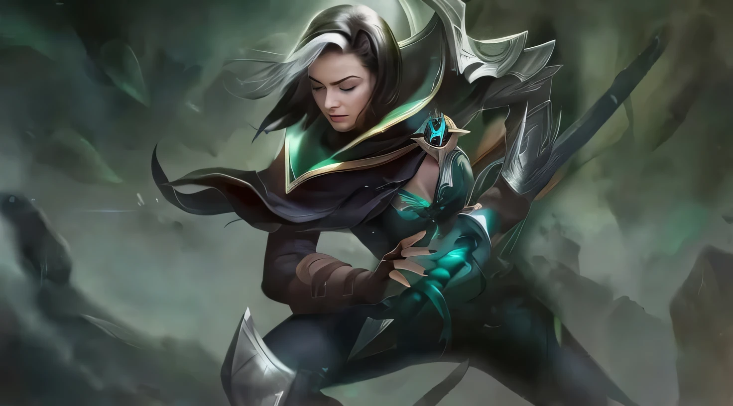 a woman with a sword and a green light on her arm, irelia, ashe, league of legends character, style artgerm, senna from league of legends, extremely detailed artgerm, akali, amazing portrait of viego, katarina, irelia from league of legends, trending artgerm, league of legends character art, qiyana