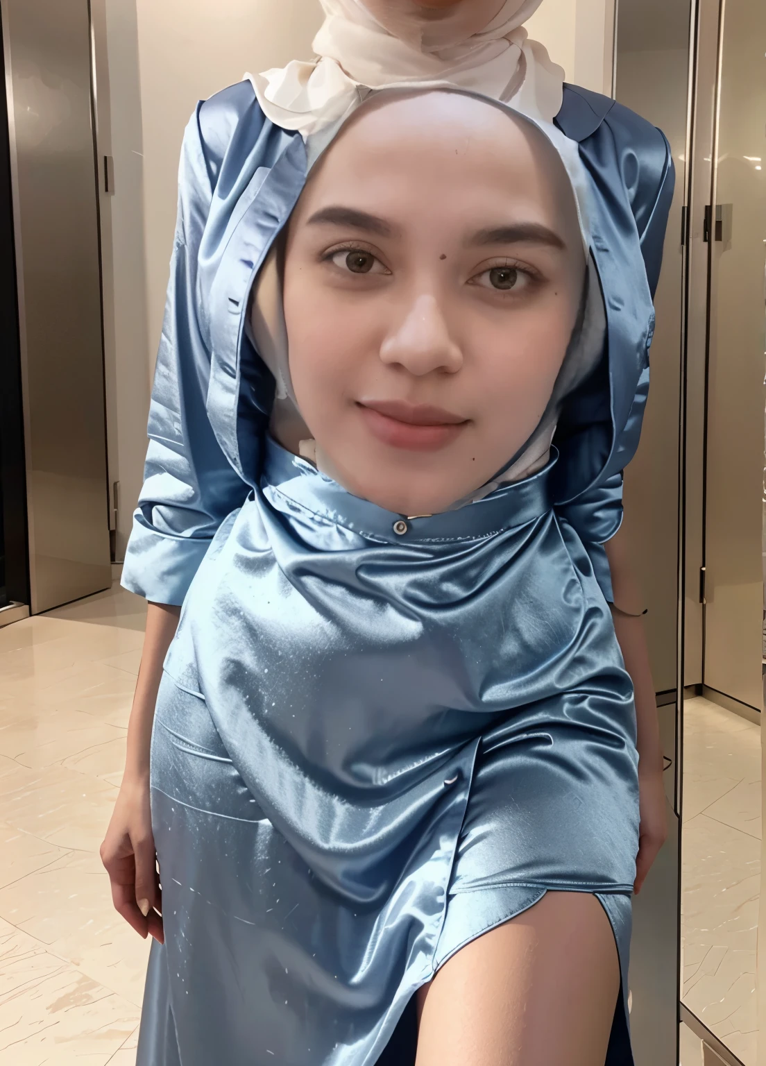 ((Hijab)), Tiny (Wearing Top Lingerie), (((HIJAB MALAY GIRL))), masutepiece, High quality, UHD 32K, Realistic face, Realistic skin feeling , A Malay Lady, 8 years old, , Very cute and baby-like face, (((FLAT CHEST))), (MATRIX WORLD), ((look In front  at the camera and SADNESS)), ((())), (((CUTE GIRL))),  ((Fluorescence)), ((CHUBBY)), (undress), at toilet, Lolican. Grey and white