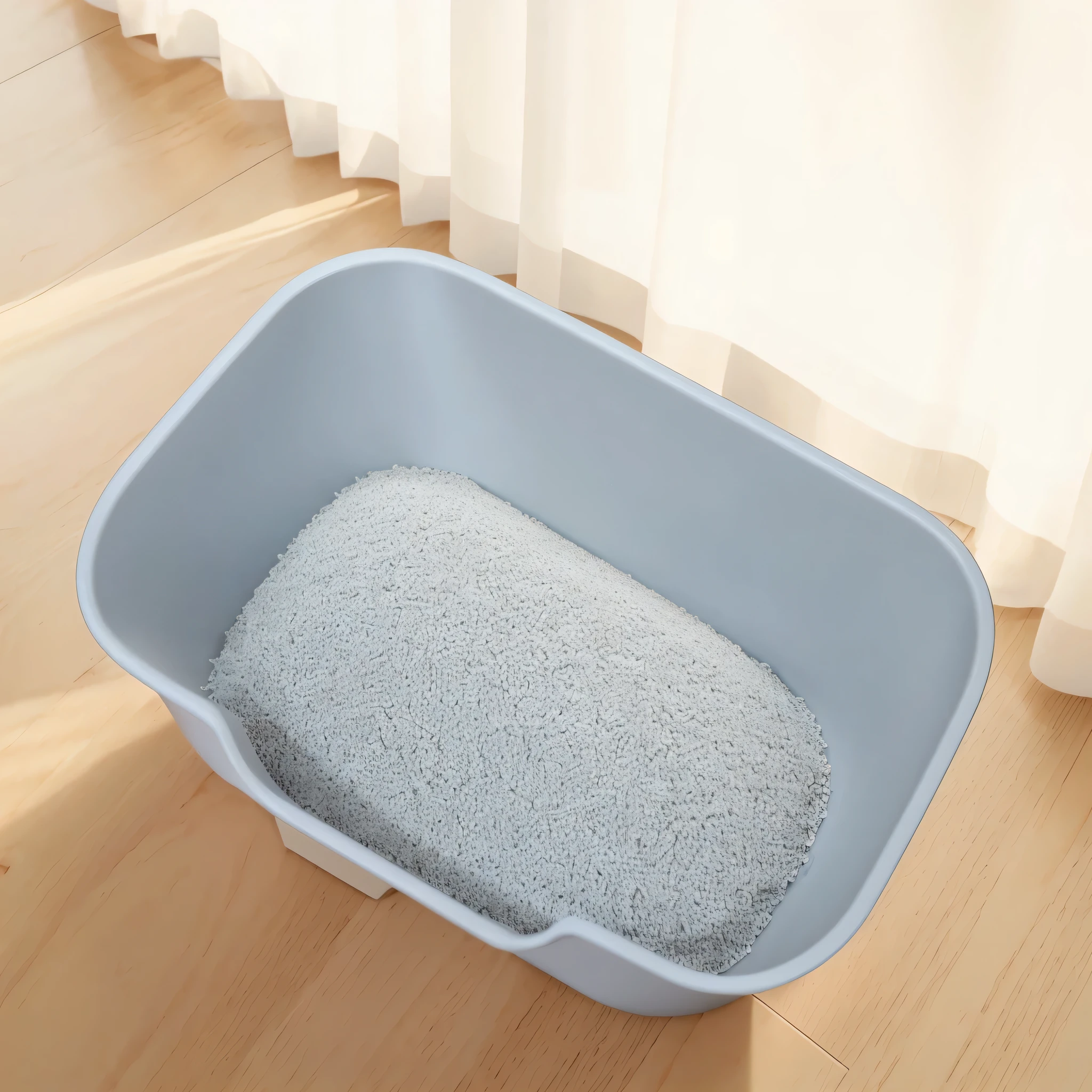 有一个grey的猫砂盆，There&#39;There&#39;s cat litter inside, Product introduction photos, product photo, 蓝grey, Official product images, real reality images, detailed picture, High quality details, textured base ; product photos, 纯grey, Super quality, bottom corner, Designed for comfort and beauty!, grey, high quality product photo, accurate details，Real light and shadow