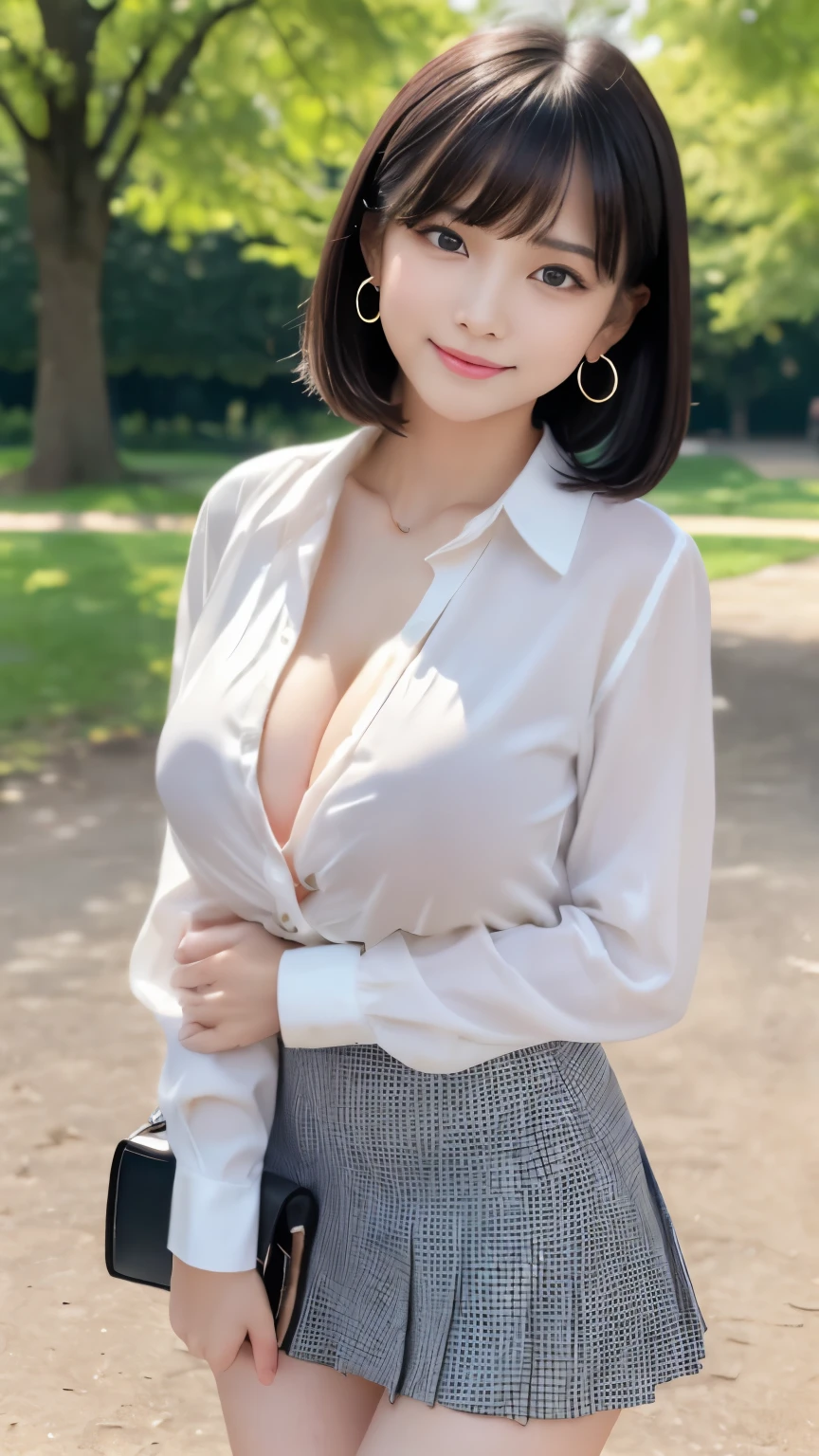Masterpiece, Best-quality, RAW-photo, Ultra-High-Resolution, Photorealistic, highres metadata_request,
(Anatomically correct, 16-years-old, photographer's lover, She truly loves photographer, baby face, cute face, Perfect body, slim waist and busty body, Slender legs, Large breast, Realistic skin, silky skin),
((teat, Nipple protrusions through clothes, Wear blouse and skirts:1.3)),
(maiko, Round face, Black hair, Moist eyes, Shining eyes, Short bob cut, Bangs, Down-slating eyebrows, one little earring, Light blush),
(See photographer, look at viewer, standing, turn the body forward),
(goddess smile, pamper someone you love, facial expressions that seduce men),
(Huge park, lots of people around),
Natural lighting, full length