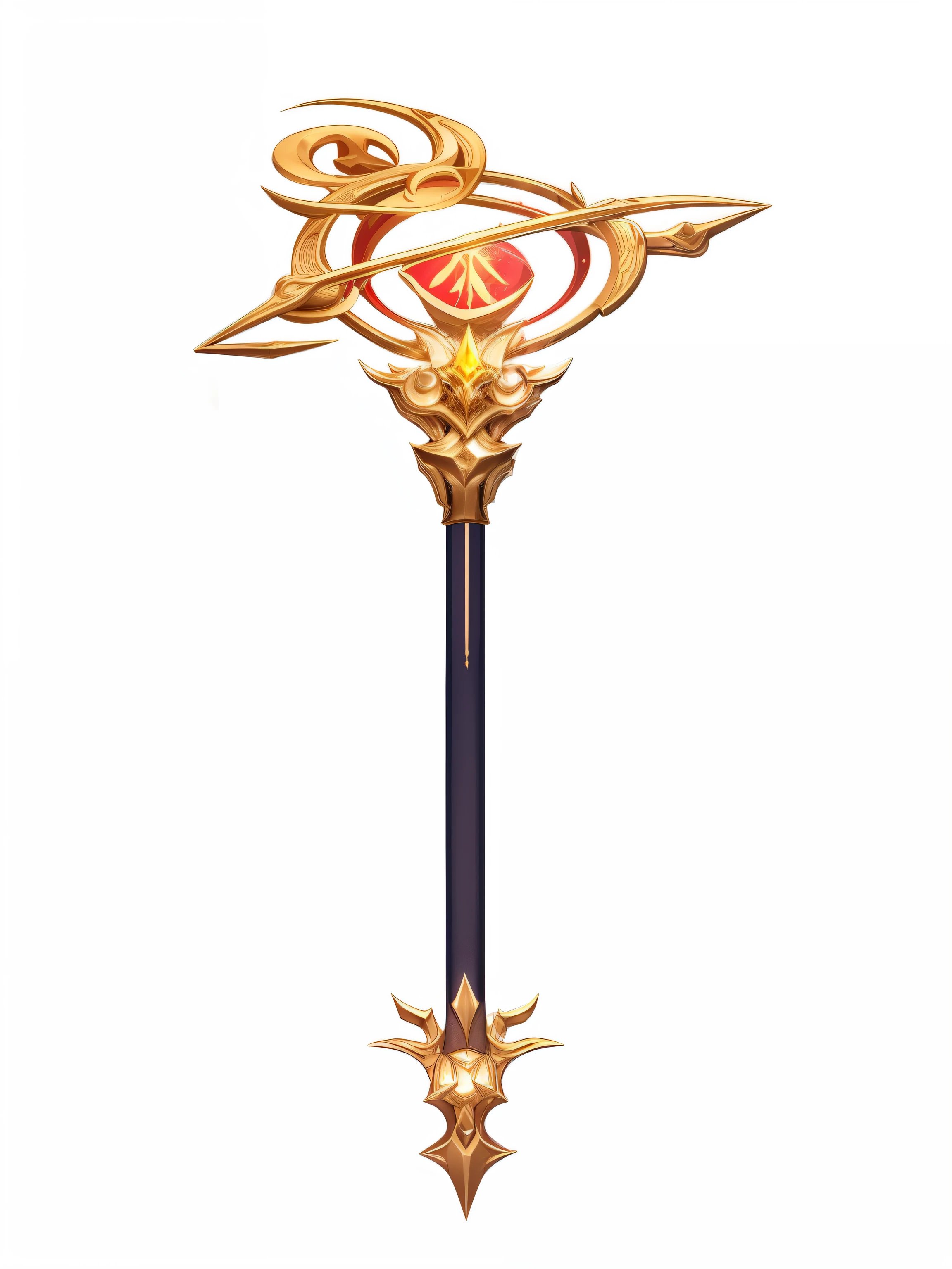staff，magician，magic，clear structure，University Teachers&#39;t depict，tabular，金色staff，arms，equipment，White background