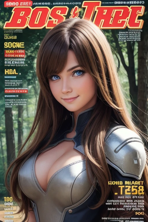 (comiccovers:1.2),best quality,magazine_scan,
forest background,
extremely detailed magazine cover-style digital painting,1girl, brunette, blue eyes, long hair, smiling, adding a touch of fantasy to the scene,
cinematic lighting,high quality shadows
