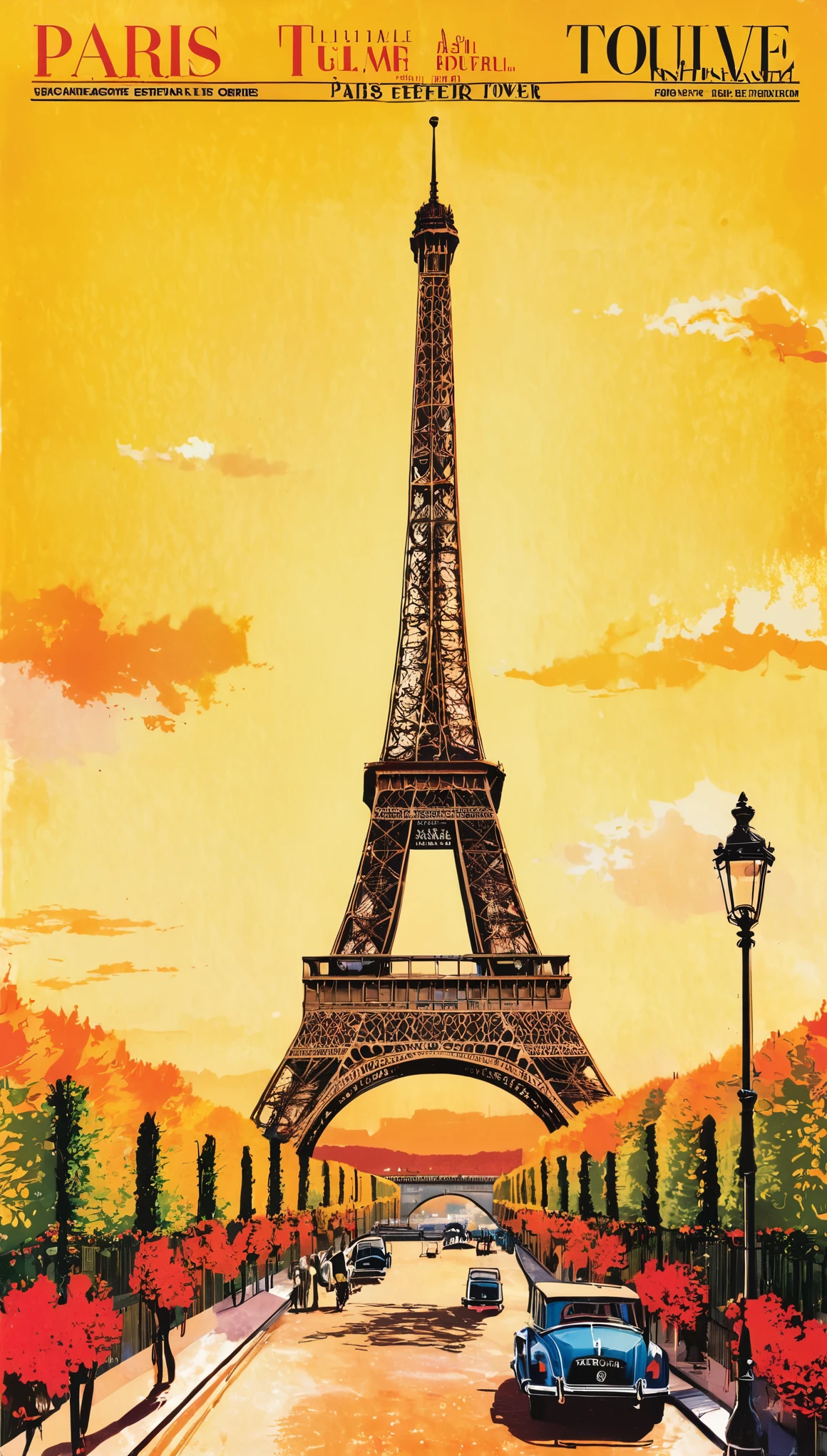 magazine cover,cover design,Paris Eiffel Tower illustration,title,sign