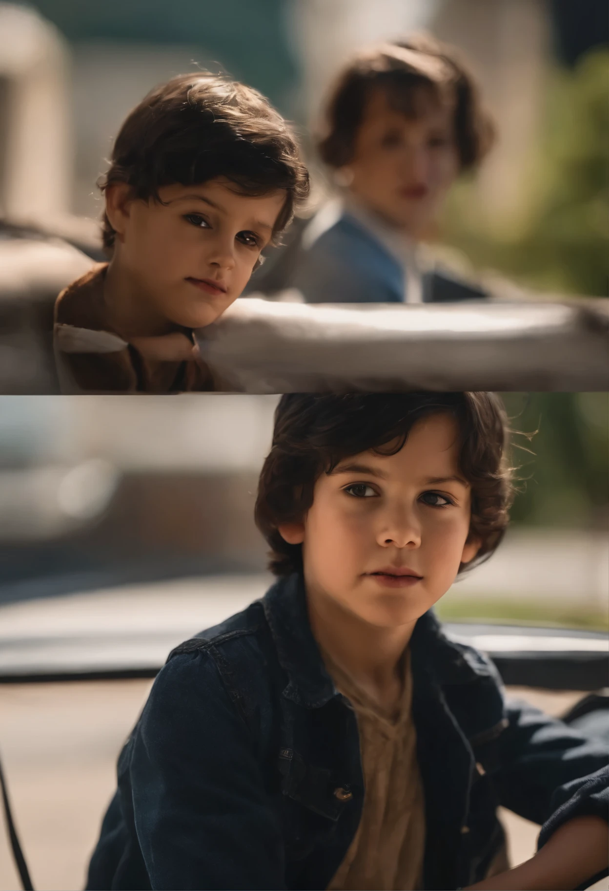 Handsome 10 year old boy with short haircut black hair with brown eyes that looks like the most beautiful love  that Keanu Reeves and Mary Elizabeth Winstead could ever have