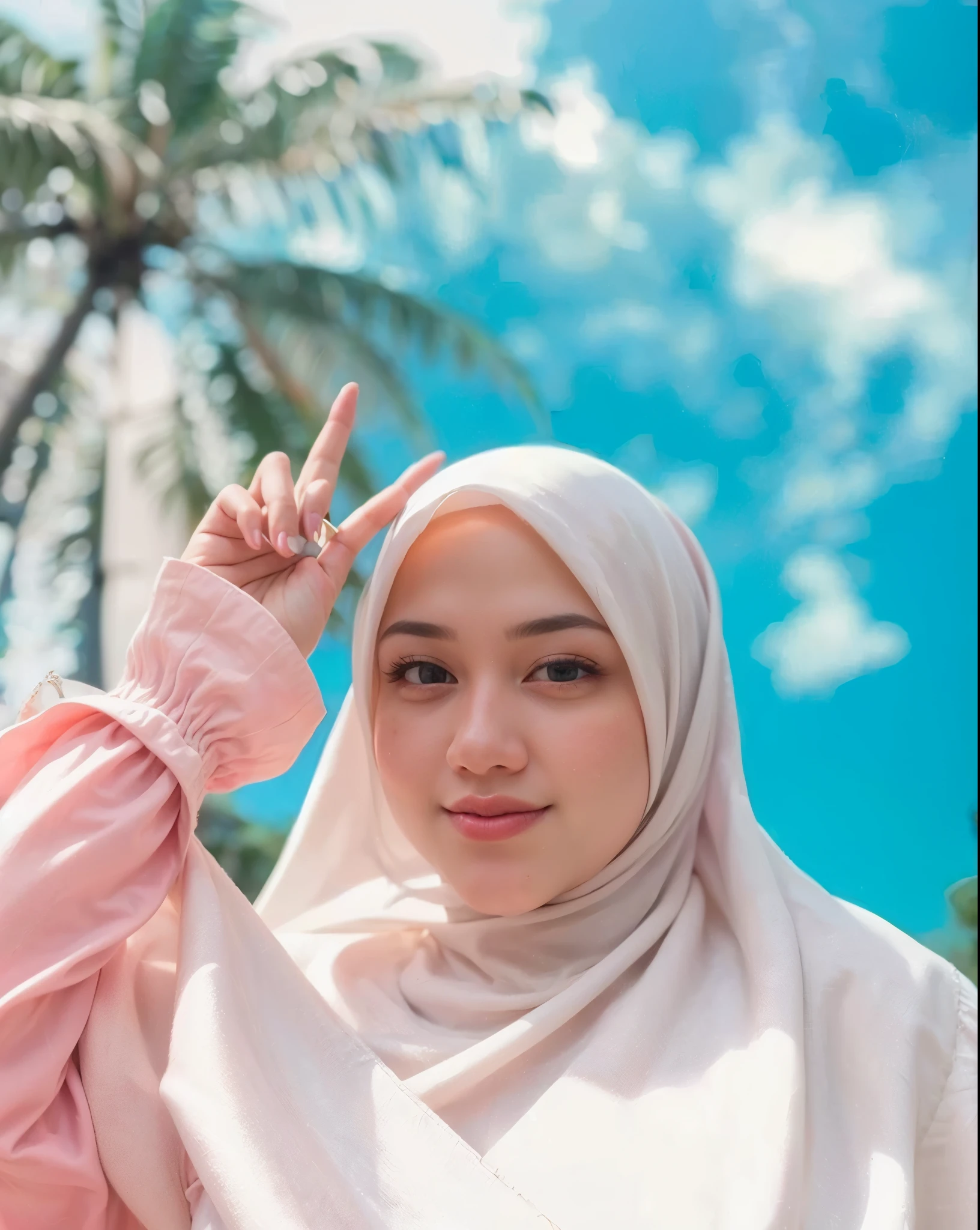 masterpiece, (ultra-high-definition portrait, vignet:1.4), Realistic, extremely detailed, CG unified, 8k, Clean lines, highly detailed, High-definition, raw color photos, she is smiling, Realistic portrait, Cinematic Light, Beautiful detailed, (1hijabgirl, indonesian:1.5), (165cm tall, big breasts with lips like he wants to kiss:1.5), Beautiful big breasts, breasts details, very tight, (Biggorgeous breast, Fish gape:1.5), (fish gape, Big Breast:1.4), Close up of a girl in Beautiful clothes with errected nipple, biggorgeous breast, Soft smile, scarf, (Bombastic Side Eyes with curvaceous body:2), pose 4 of 1 6, Undress, No bra, (nipples that are clearly sticking out detail:1.2), Outdoors, high intricate detailed.