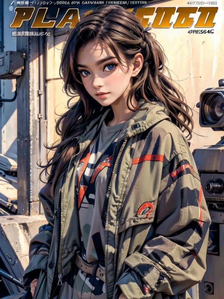 (best quality,4k,highres,masterpiece:1.2),camouflage,portrait,beautiful detailed eyes,beautiful detailed lips,extremely detailed face,longeyelashes,confident expression,girl,wearing camouflage clothes,holding a rifle,cute pose,stylish hair,smoky makeup,natural lighting,vibrant colors,professional magazine cover,artistic interpretation.