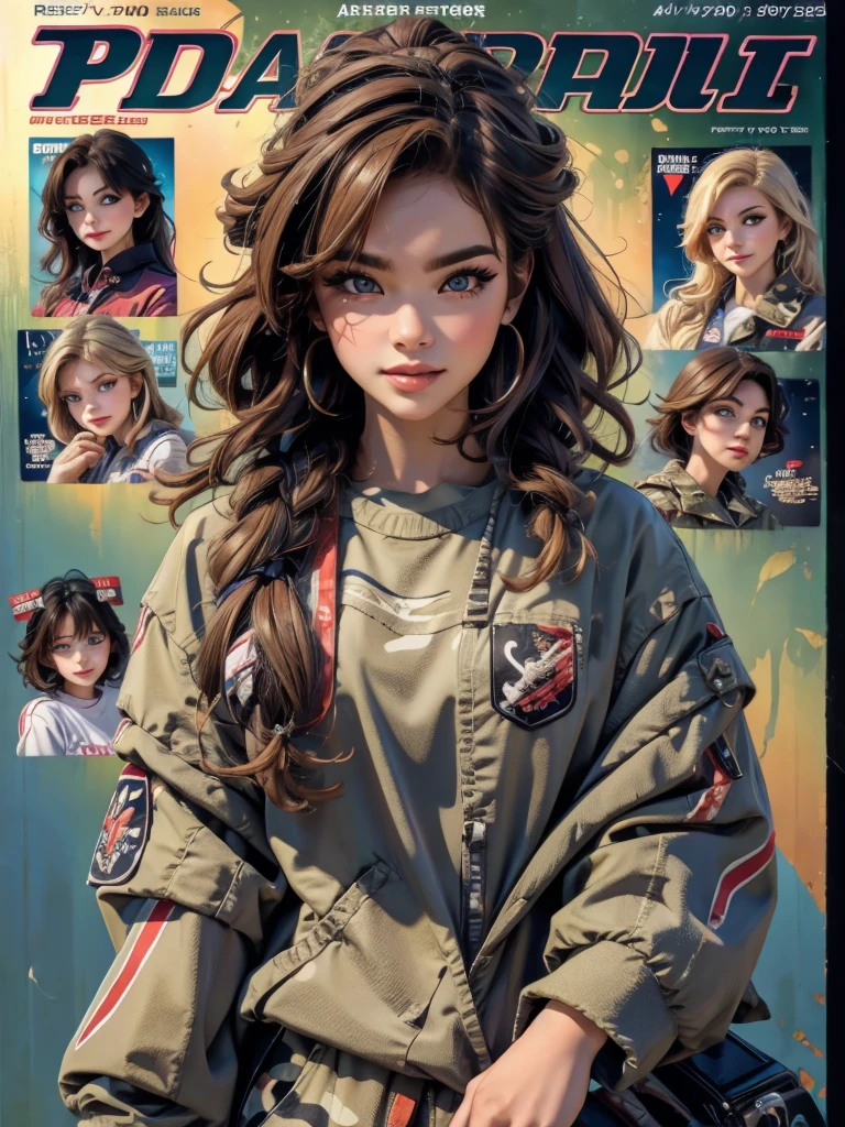 (best quality,4k,highres,masterpiece:1.2),camouflage,portrait,beautiful detailed eyes,beautiful detailed lips,extremely detailed face,longeyelashes,confident expression,girl,wearing camouflage clothes,holding a rifle,cute pose,stylish hair,smoky makeup,natural lighting,vibrant colors,professional magazine cover,artistic interpretation.