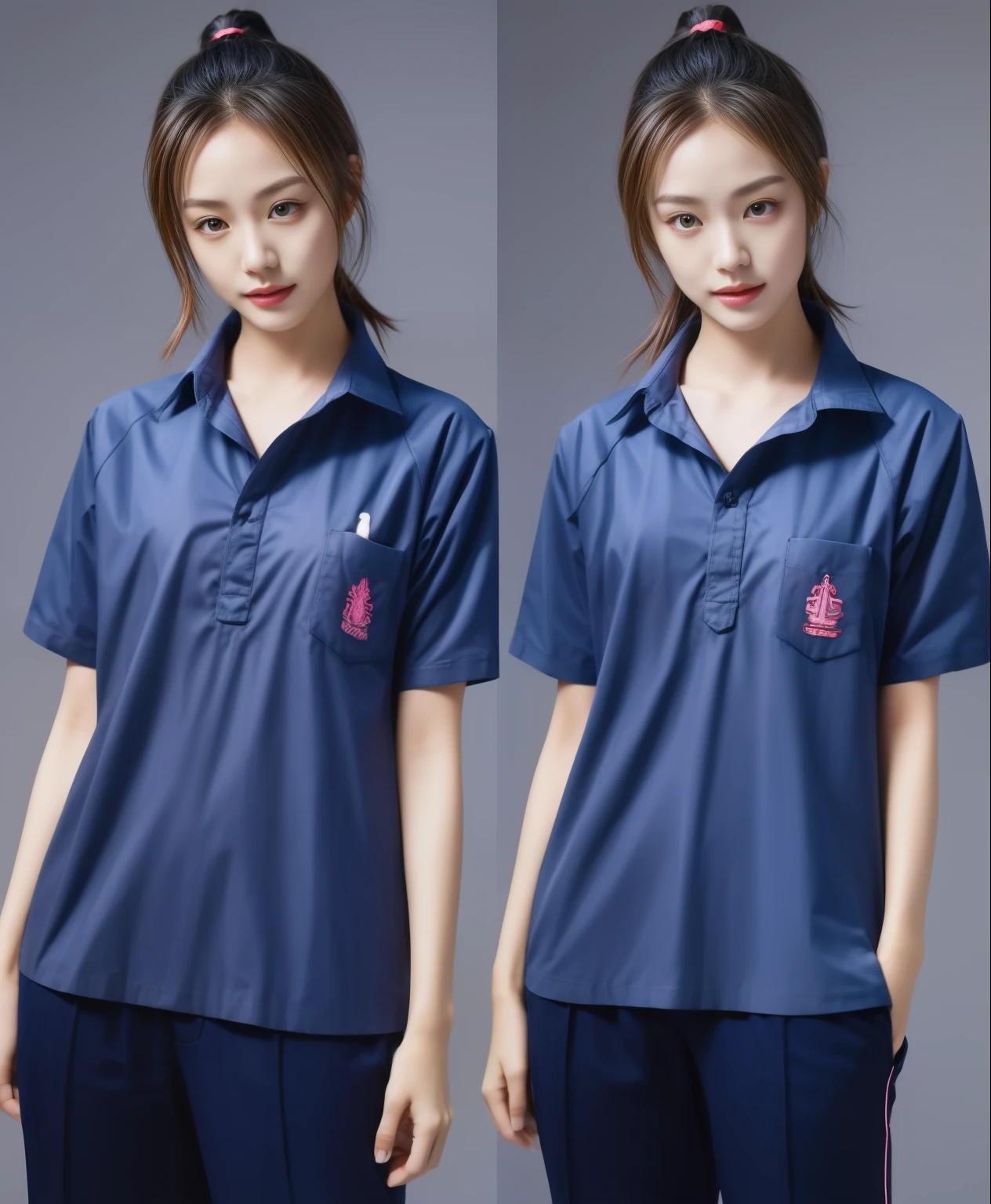 (best quality,10,10,height,Masterpiece:1.2),Special details,(realistic,ภาพrealistic,Realistic photos:1.37),1 Cute girl in the kitchen,shiny, ผิวshiny,only,smile softly,BDclothelue shirt:1.3)),short sleeve,shirt, กางเกงขาlong.,(navy_long_track pants:1.1), ((Kitchen Background)),Dynamic angle,excited,Face focus,dynamic poses,from behind,focus on ass,Masterpiece, best quality, ultra realistic, Too many details, 8k resolution, raw photos, Sharp focus, ((Navy blue shirt:1.1)), short sleeve, เส้นทางlong, perfect body, 2 mature women, 18 years old, Cinema-grade lighting system,blue sweatpants,shirtผ้าออกกำลังกาย,correct anatomy,perfect body, correct body, Sharp face, correct bodyทางกายวิภาค, full body, realistic gestures, long-haired, realistic poses,Wear long shorts...........................,ช่วงขาlong,Good shape,carved girl, Slender figure, model, Good shape, beautiful body,blue sweatpants, two girls kissing