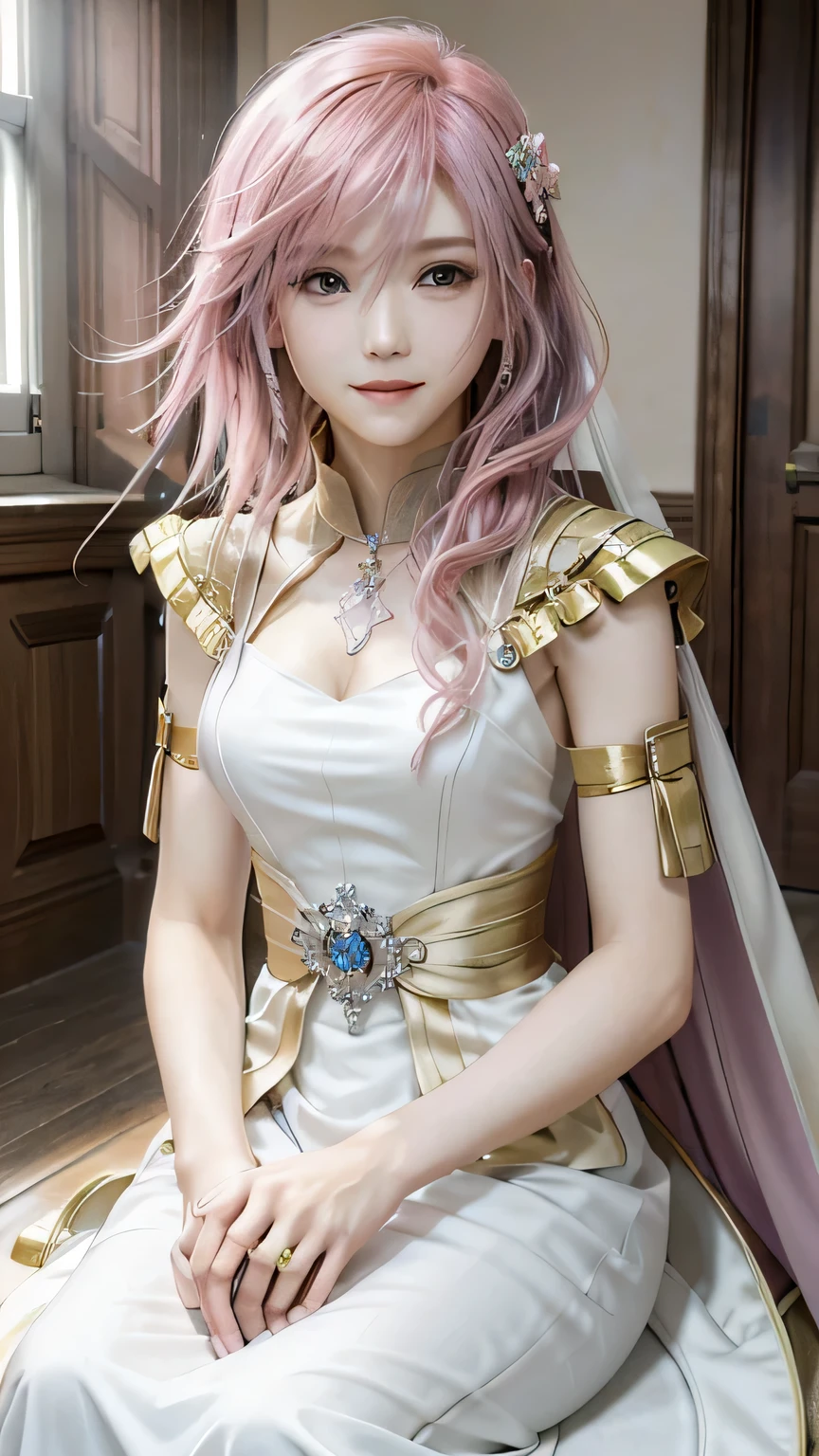 (masterpiece, highest quality:1.3)
1 girl, alone, long hair, pink hair、beautiful yellow wedding dress、whole body、smile