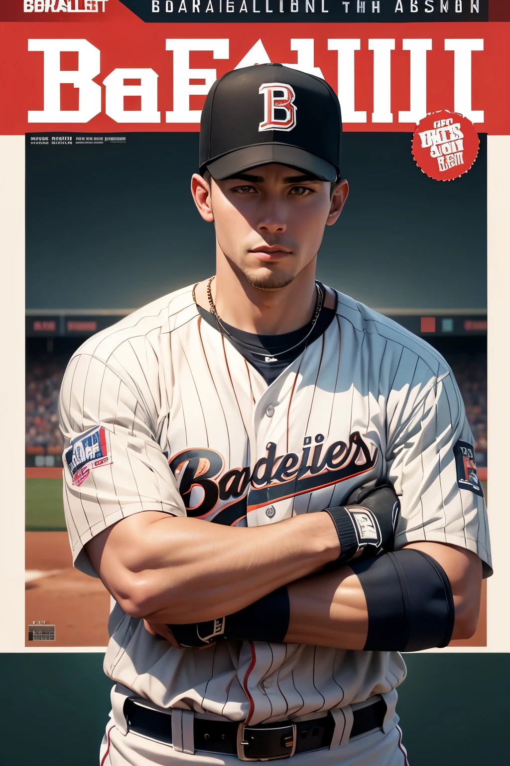 best quality, 8k, magazine cover, baseball magazine cover, (text:”baseball magazine”)