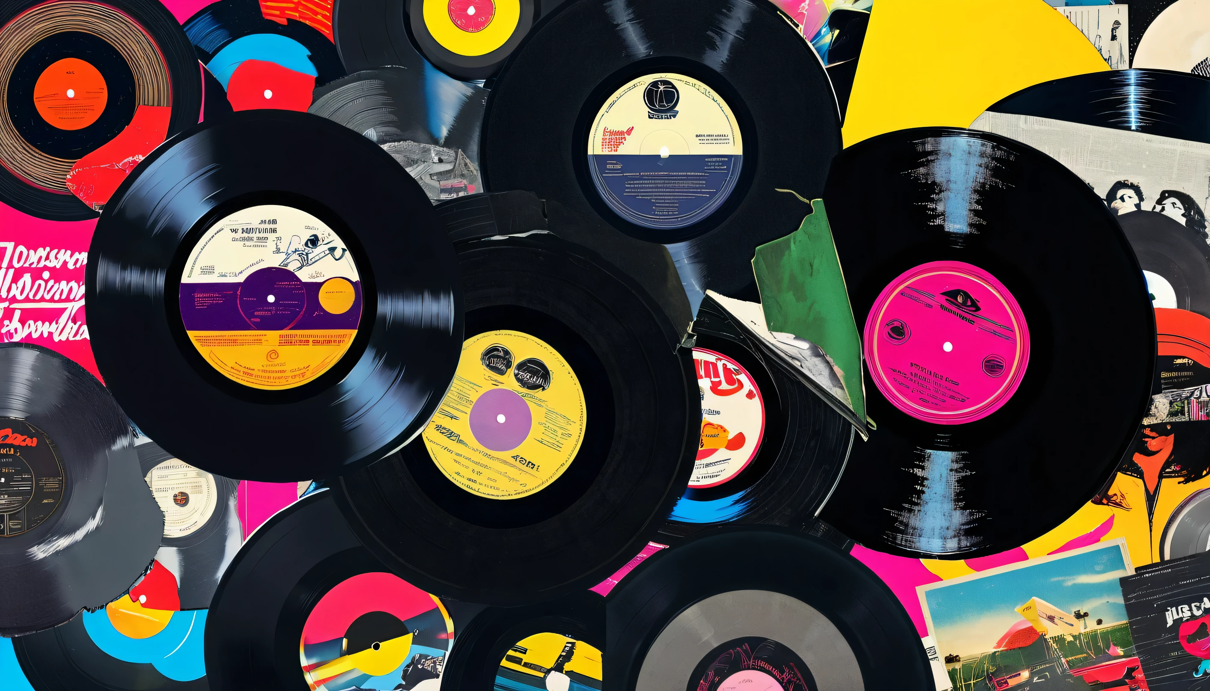 80's vintage vinyl records collage