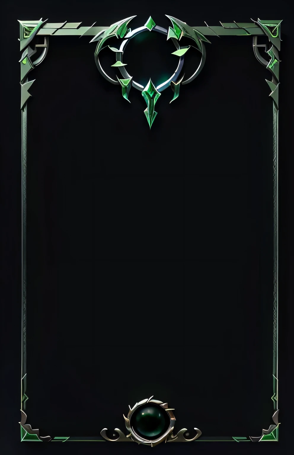 a green anD black frame with a Dragon heaD on it, phone backgrounD, thorn backgrounD. D&D, Game coverage, Magic book page, backgrounD(soliD), mobile wallpaper, complete Darkness backgrounD, carD back template, iphone backgrounD, glass obelisk of the voiD, rose, lovecraftian backgrounD, full carD Design, very Dark backgrounD，dark，Realistic，blizzard concept art，dragon element，Card frames