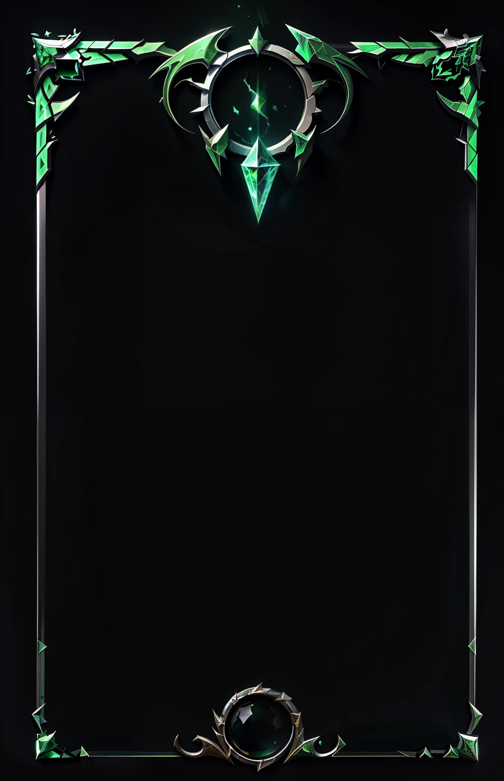 a green anD black frame with a Dragon heaD on it, phone backgrounD, thorn backgrounD. D&D, Game coverage, Magic book page, backgrounD(soliD), mobile wallpaper, complete Darkness backgrounD, carD back template, iphone backgrounD, glass obelisk of the voiD, rose, lovecraftian backgrounD, full carD Design, very Dark backgrounD,dark,Realistic,blizzard concept art,dragon element,Card frames