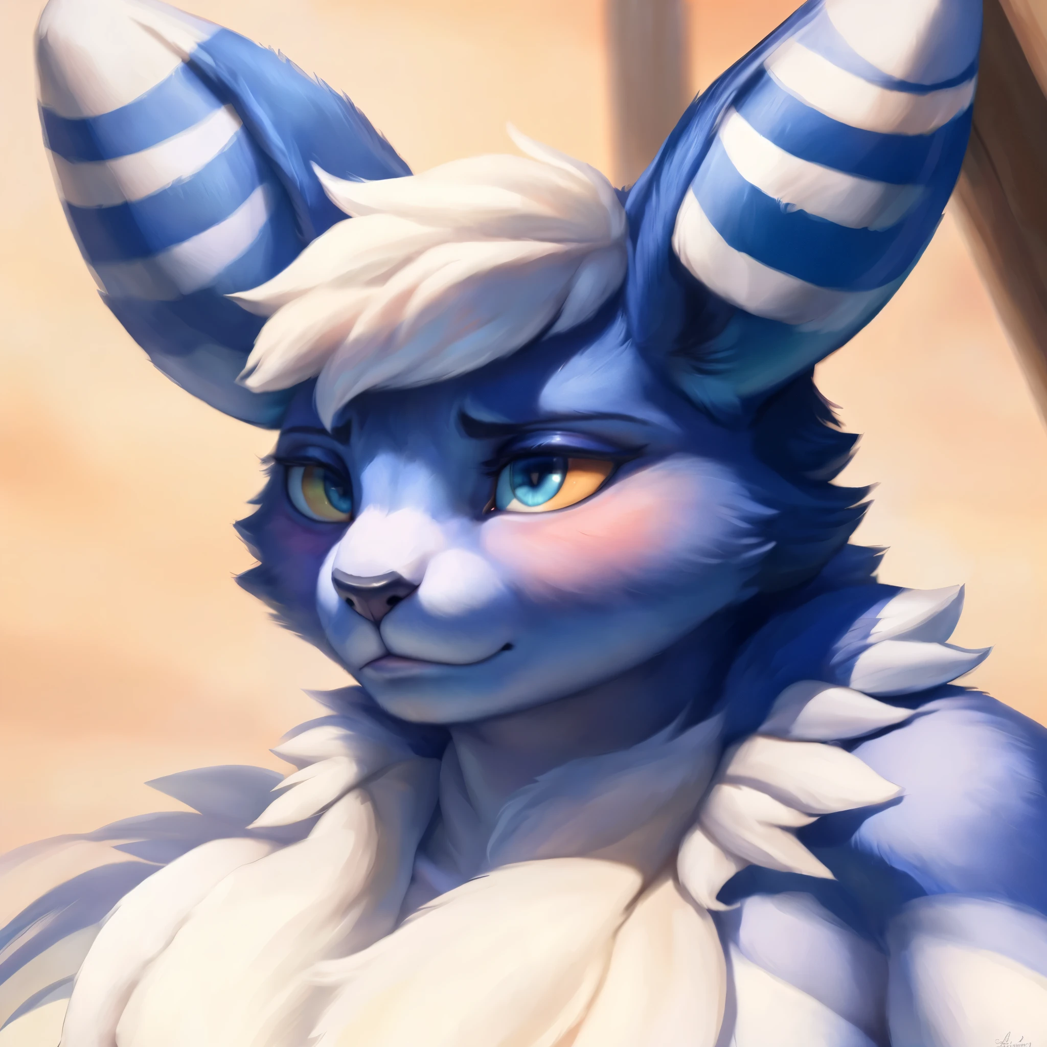 (best quality,ultra-detailed,realistic:1.37), male meowstic, cat snout, realistic, detailed face, striking eyes, beautiful makeup, flawless skin, expressive eyebrows, perfect lighting, long eyelashes, pouty lips, soft focus, vibrant colors, outdoor lighting,realistic,soft lighting,vibrant colors,delicate fur texture, blush, embarrassed expression, shy expression